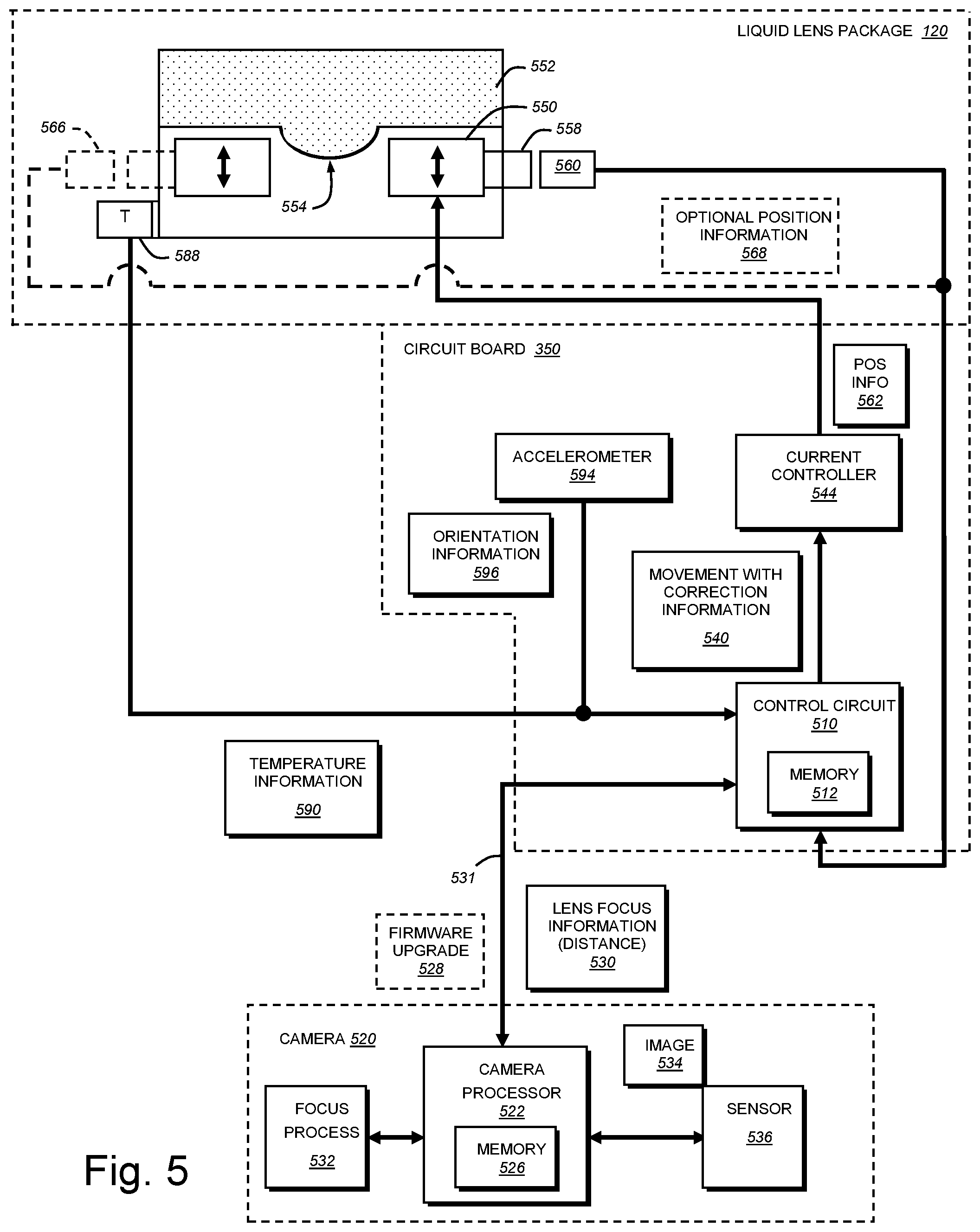 Patent US11782156 Figure 5 – Lens assembly with integrated feedback loop and time-of-flight sensor
