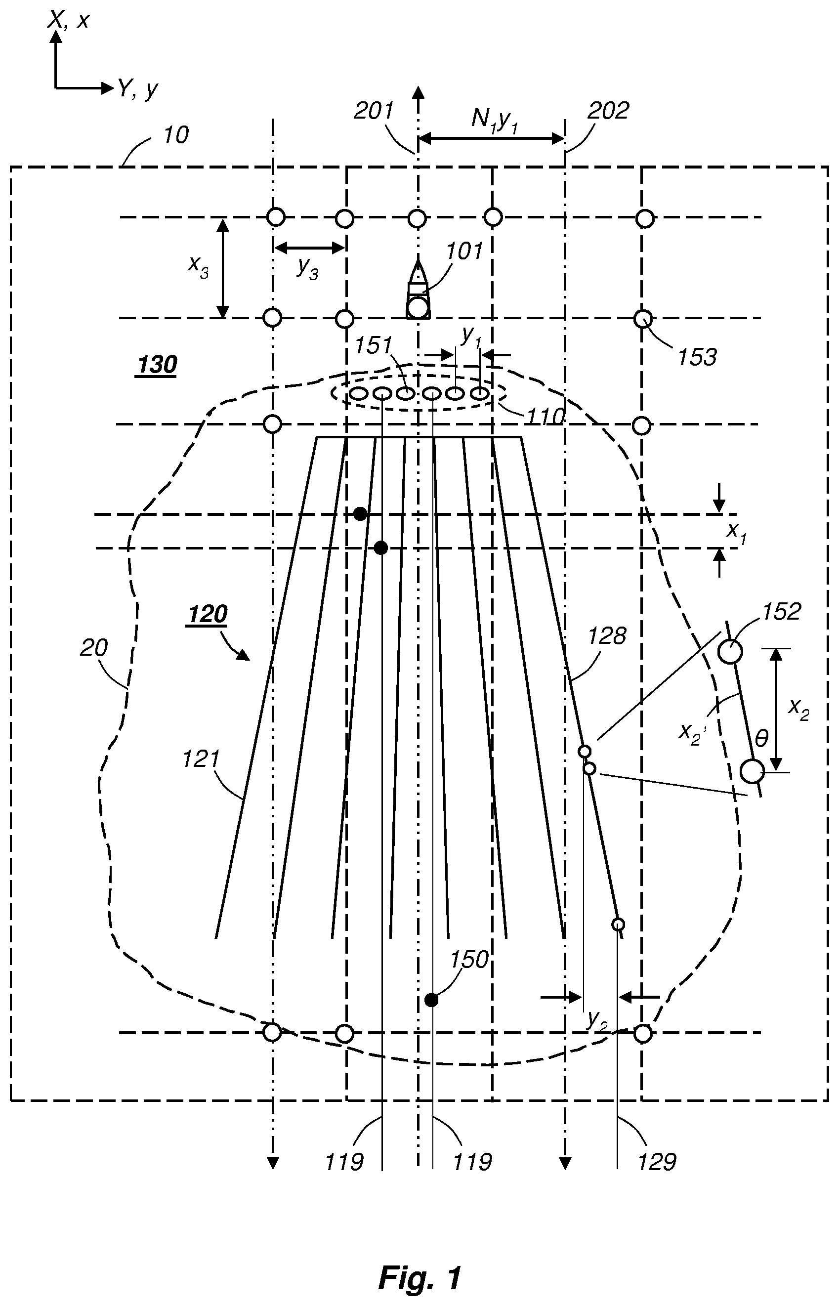 Patent US11782178 Figure 1 – Hybrid seismic acquisition with wide-towed