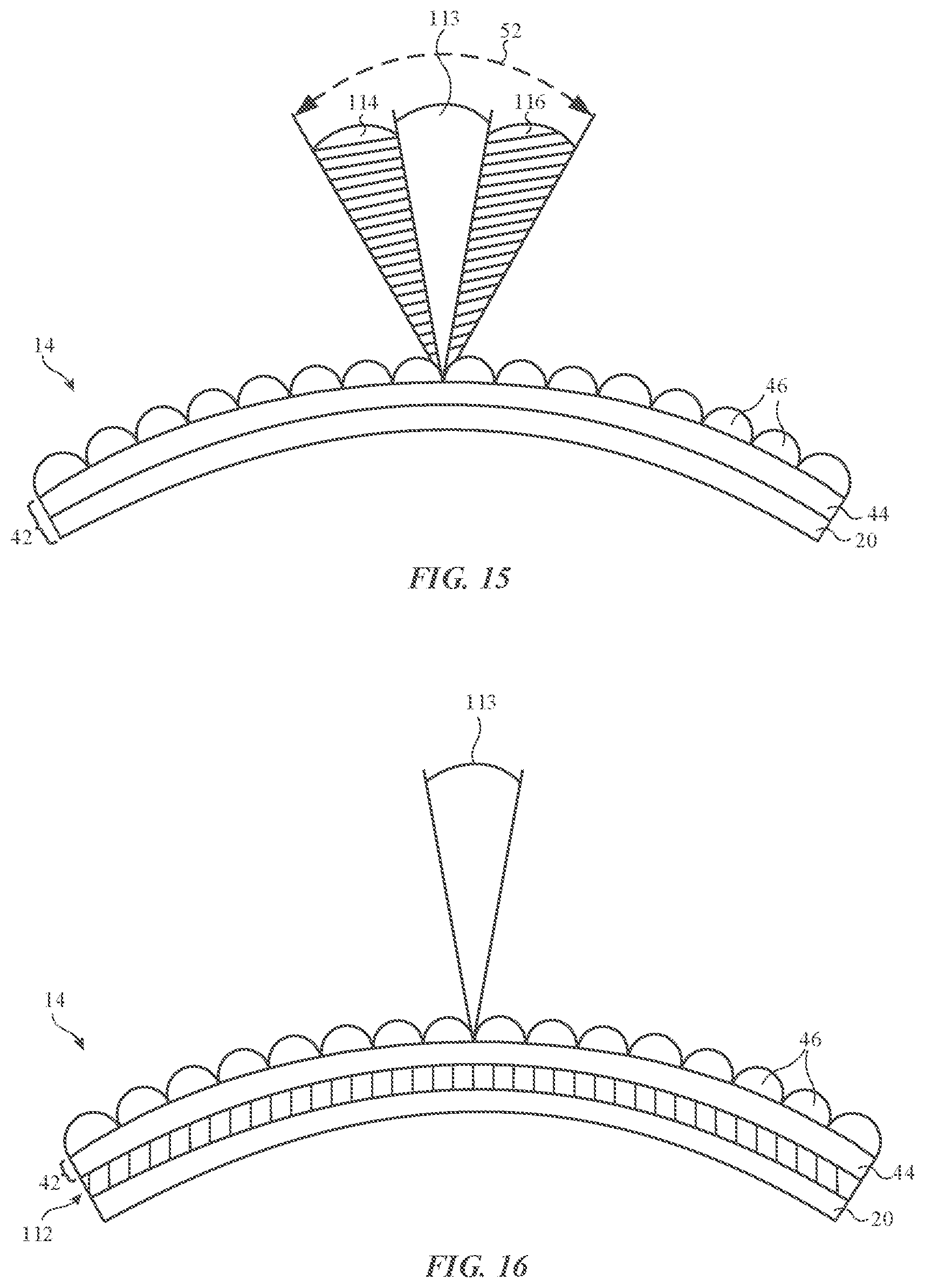 Patent US11782190 Figure 14 – Optical film arrangements for electronic device displays