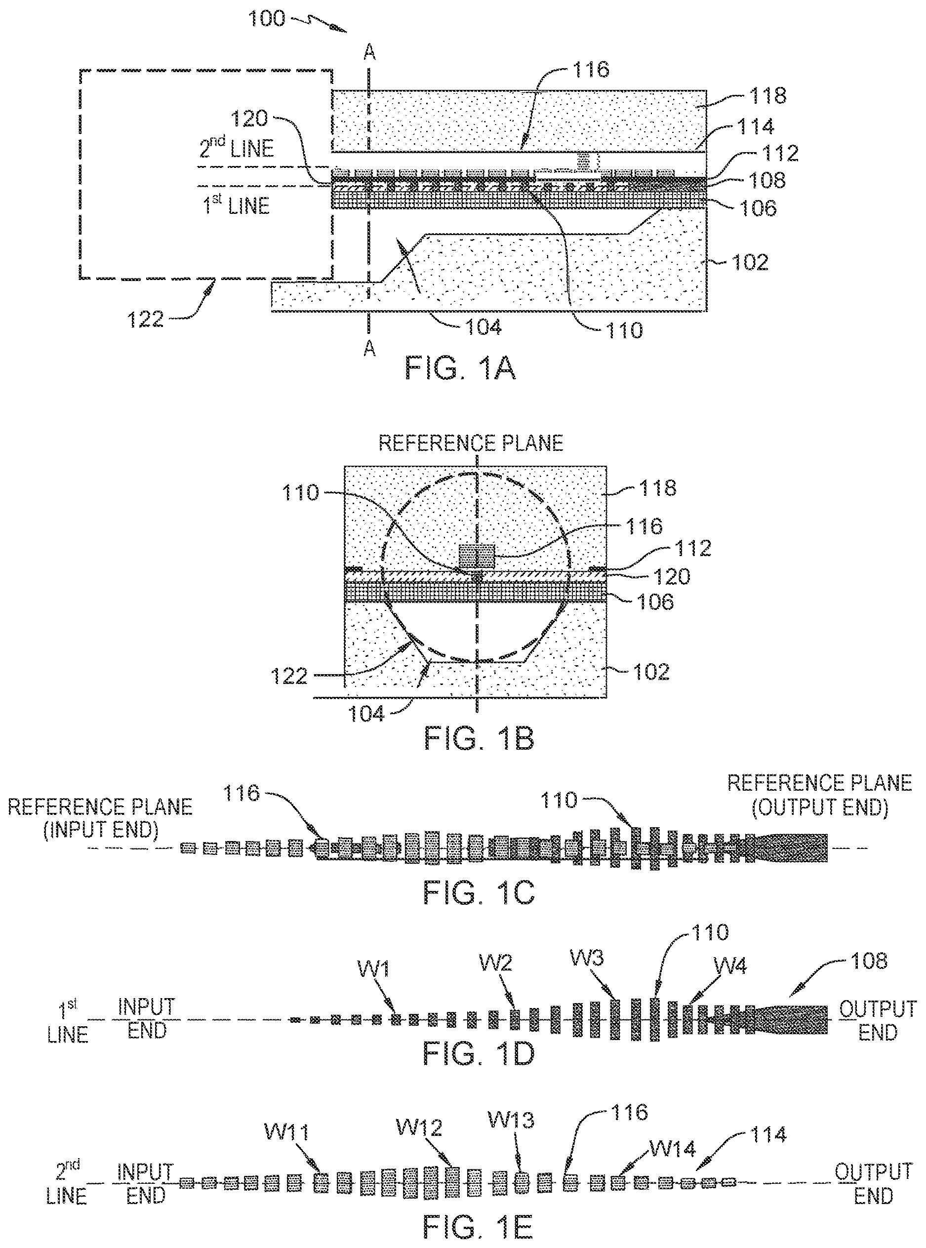 Patent US11782214 — Optical fiber coupler having hybrid tapered waveguide segments and metamaterial segments — Figure 1