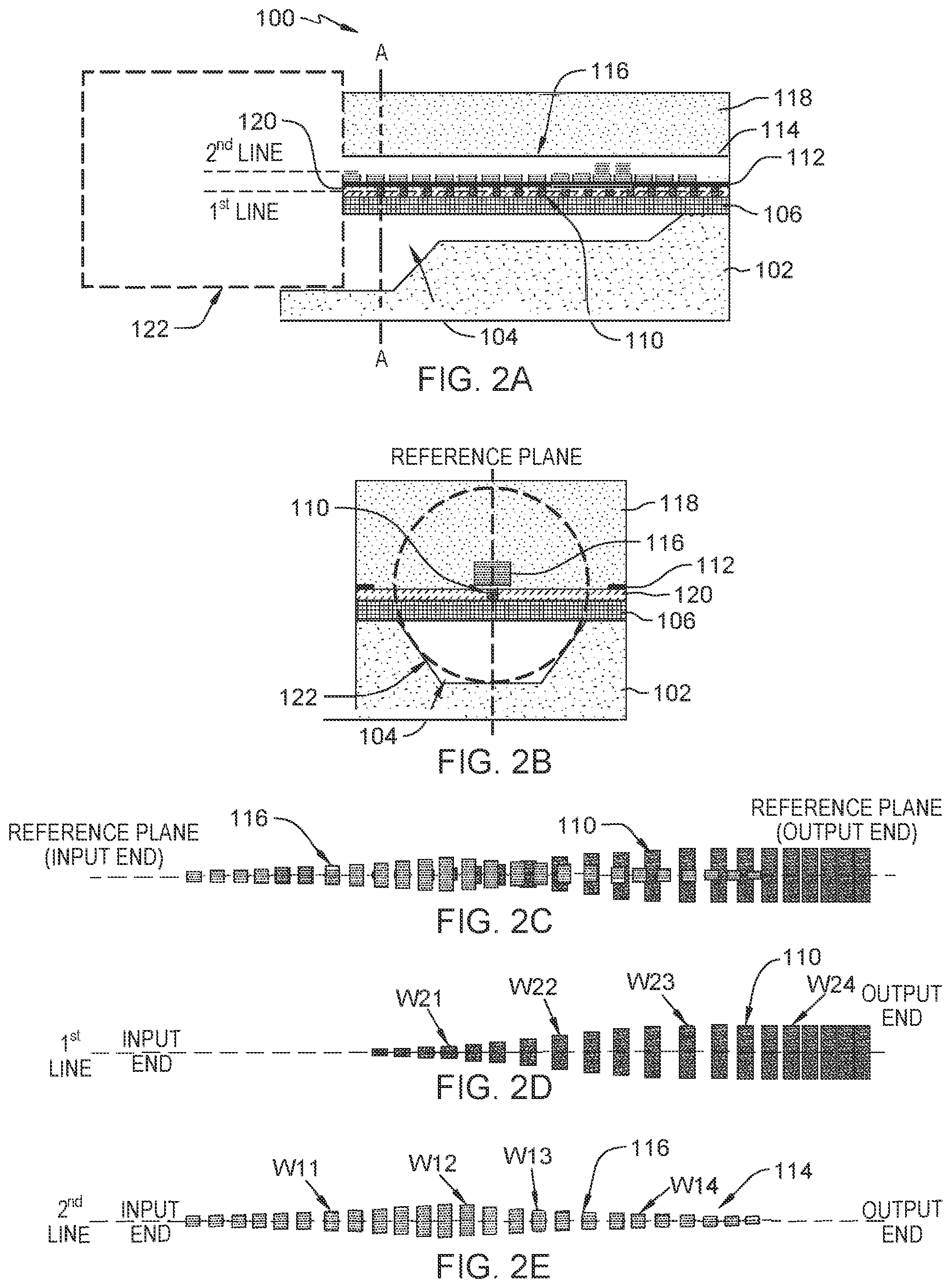Patent US11782214 Figure 2 – Optical fiber coupler having hybrid tapered waveguide segments and metamaterial segments