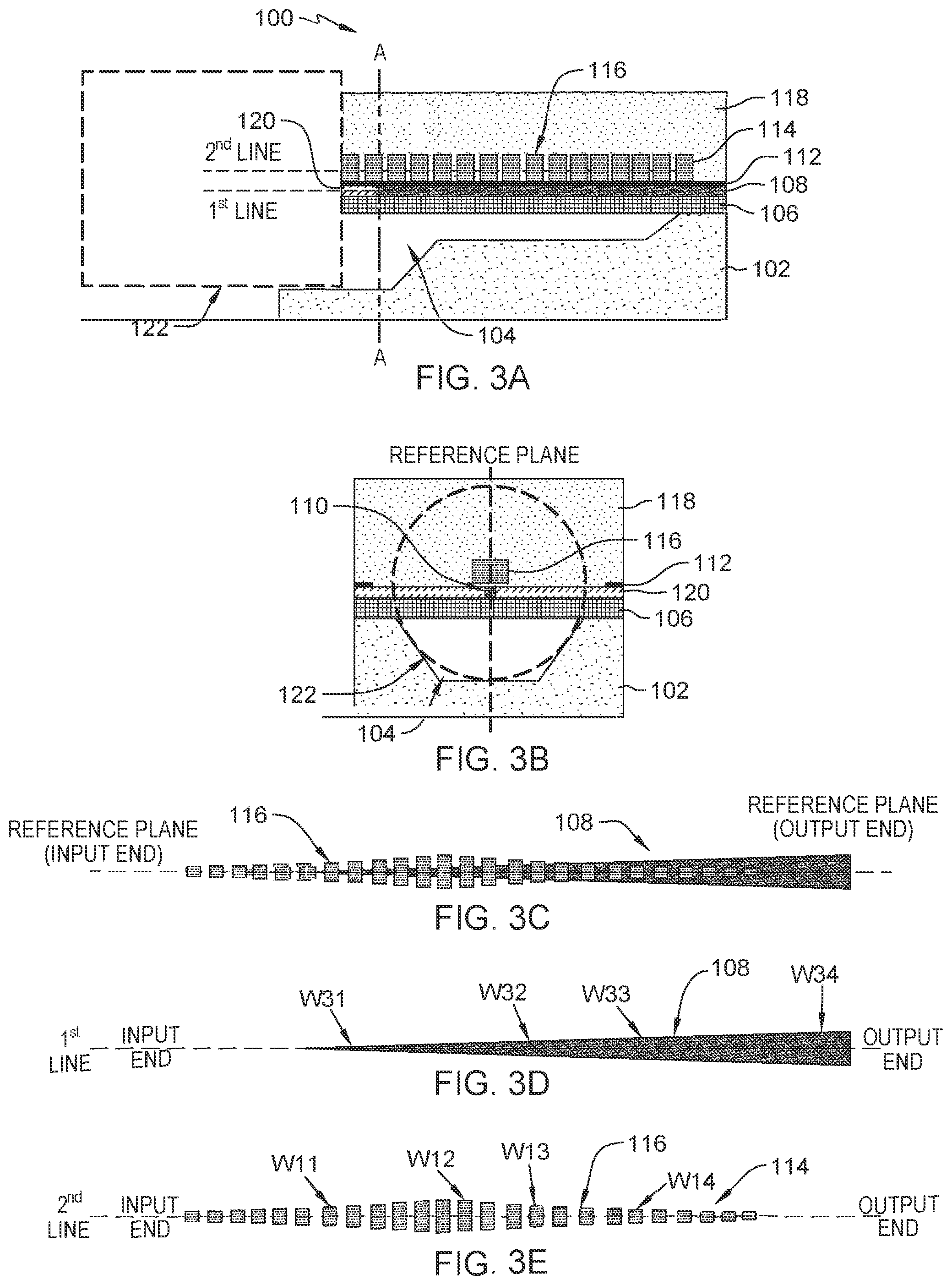 Patent US11782214 Figure 3 – Optical fiber coupler having hybrid tapered waveguide segments and metamaterial segments