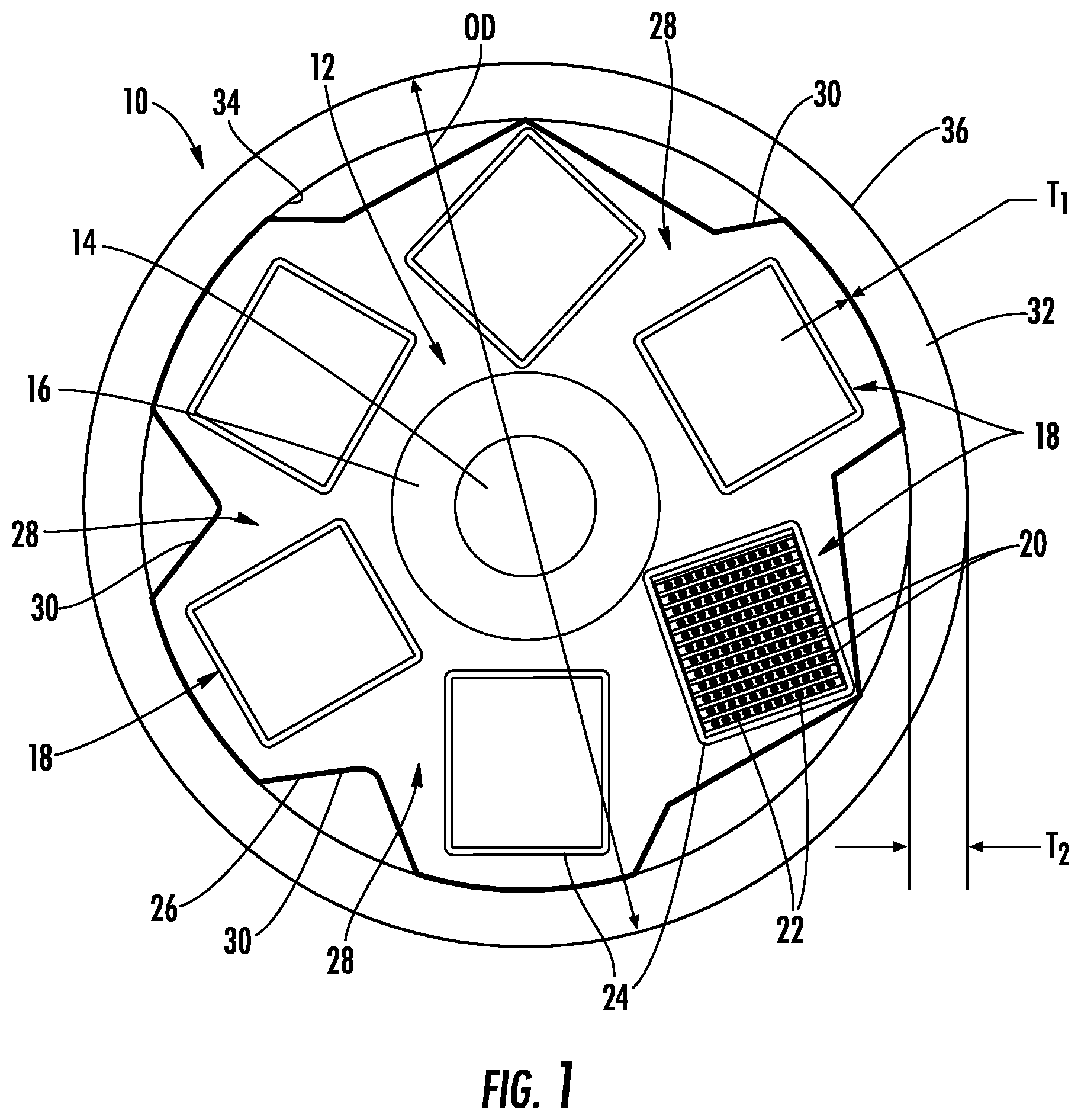 Patent US11782229 — SZ stranded tight-buffered ribbon stacks with binder film — Figure 1