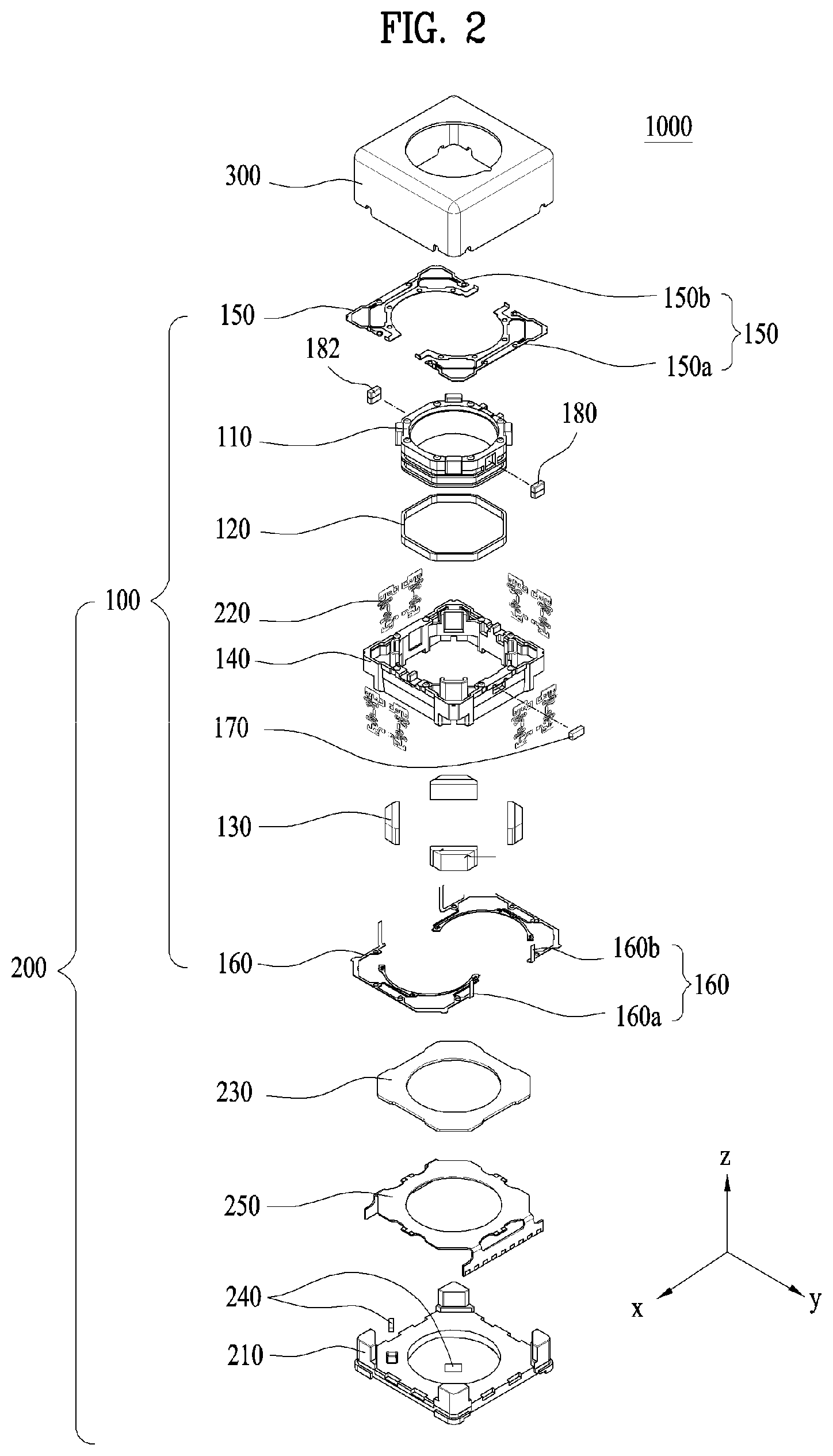 Patent US11782234 Figure 2 – Lens moving apparatus with a bobbin comprising a groove and elastic members and camera module including the same