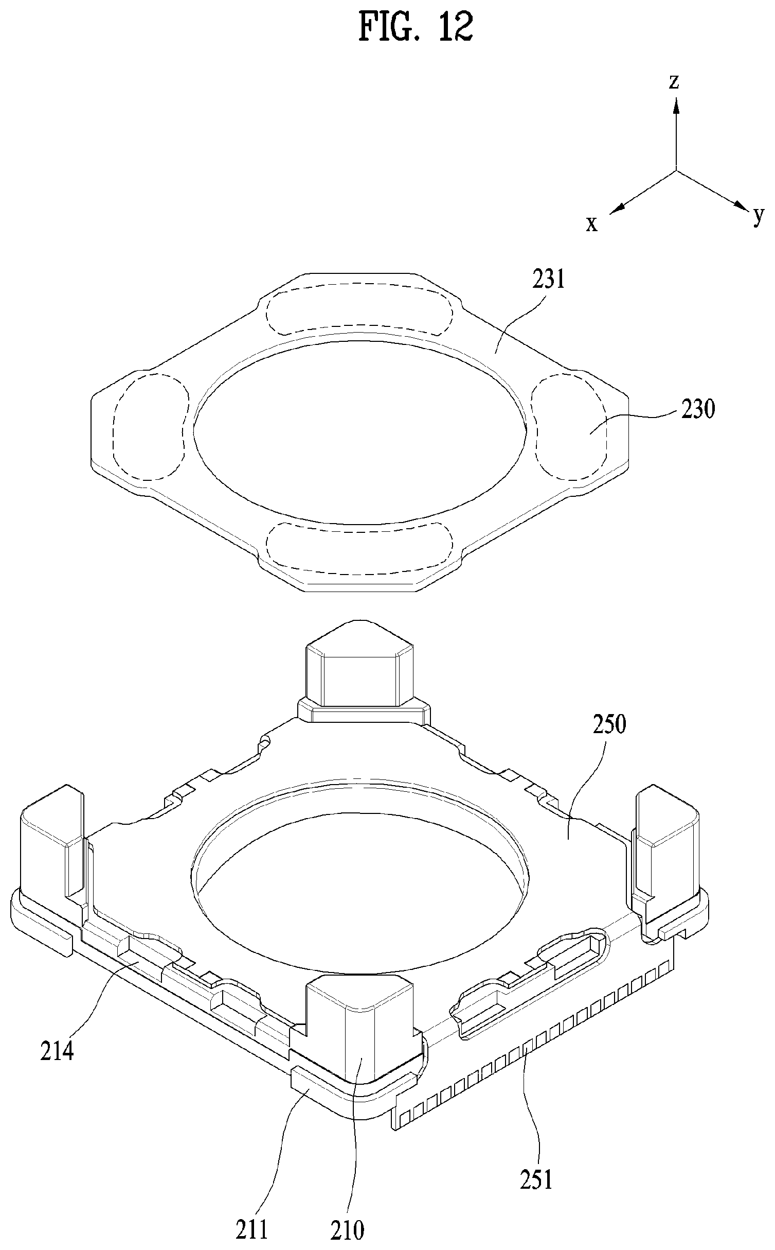 Patent US11782234 Figure 12 – Lens moving apparatus with a bobbin comprising a groove and elastic members and camera module including the same
