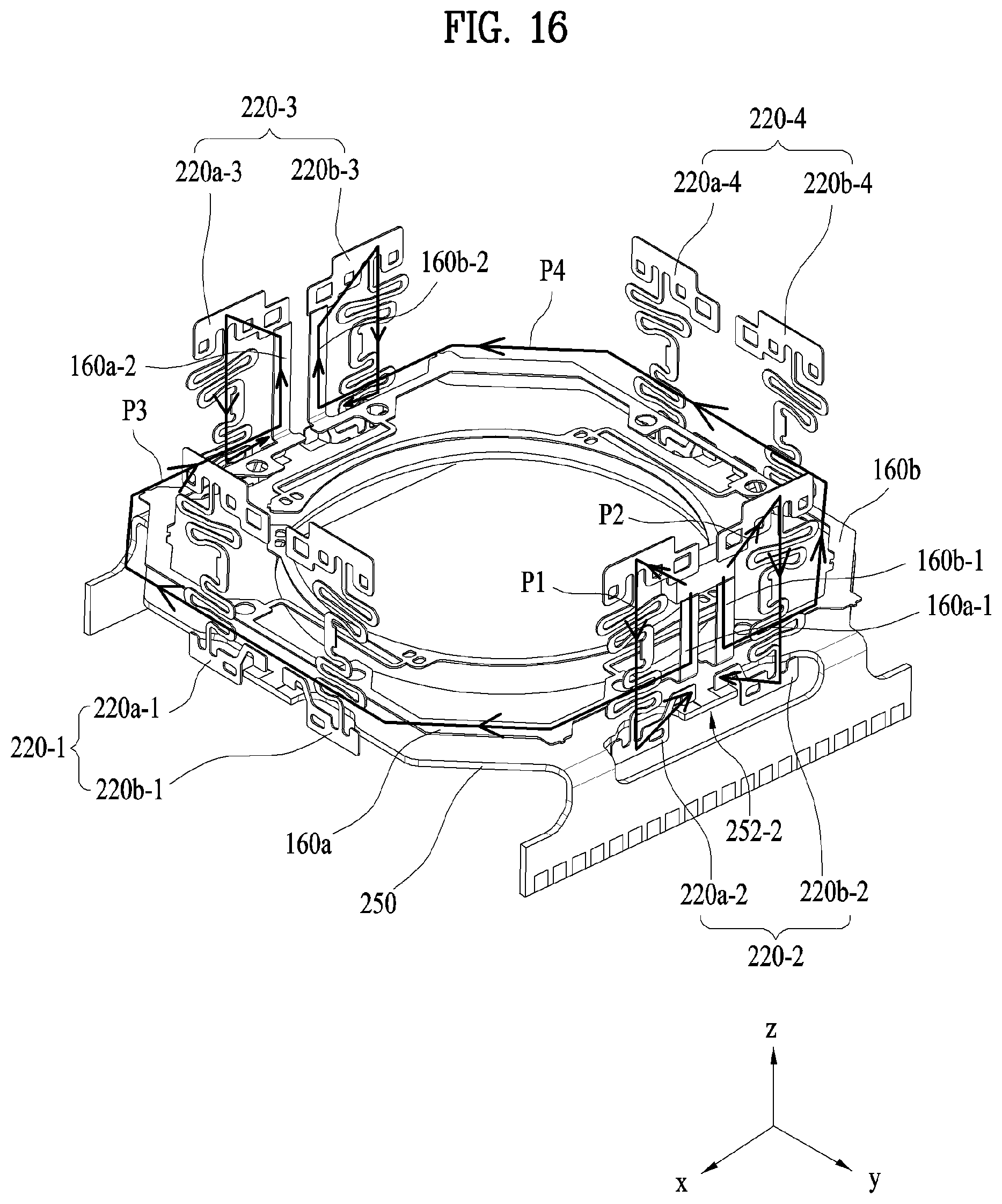 Patent US11782234 Figure 16 – Lens moving apparatus with a bobbin comprising a groove and elastic members and camera module including the same