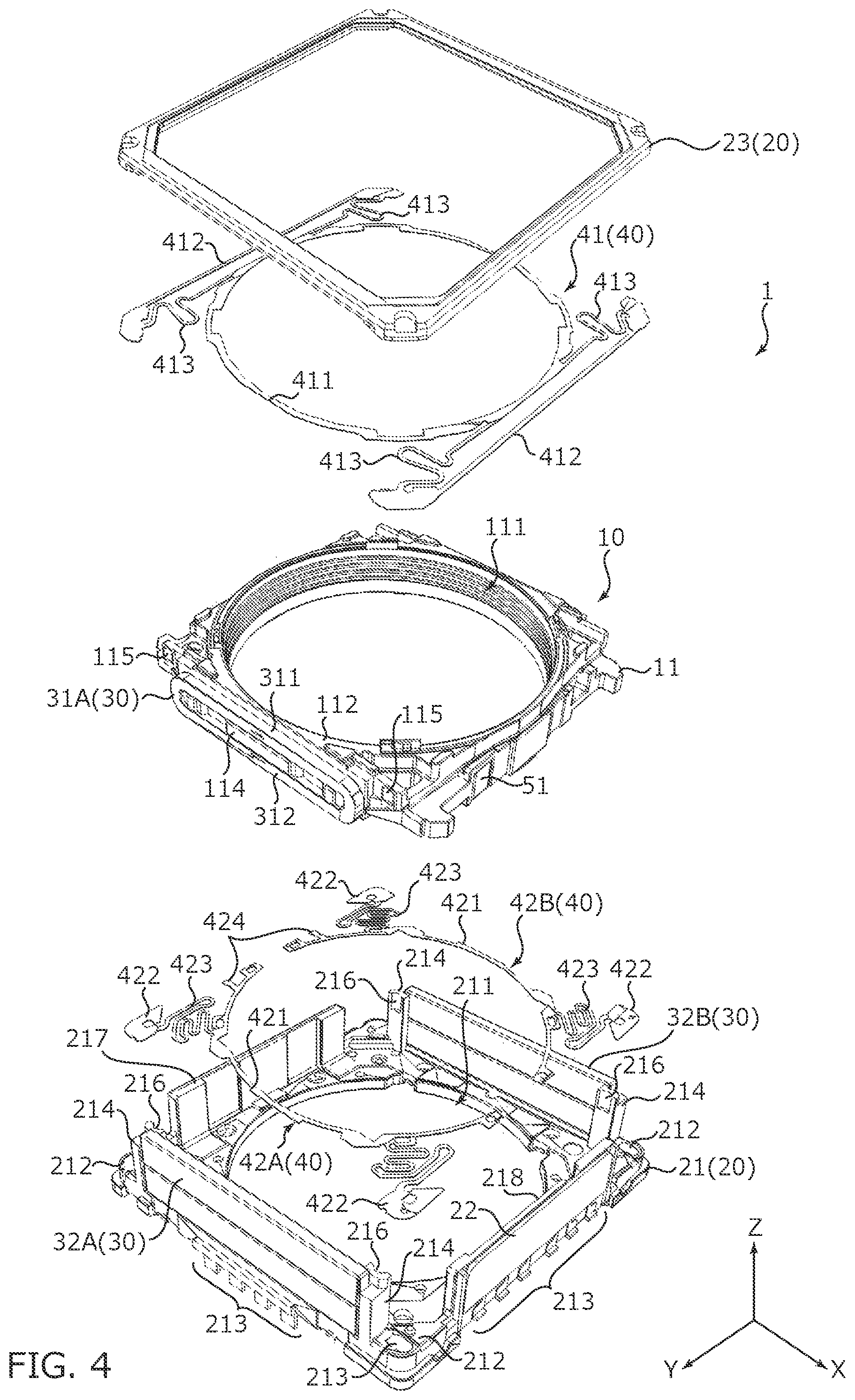 Patent US11782235 Figure 4 – Lens driving device, camera module, and camera-mounted device