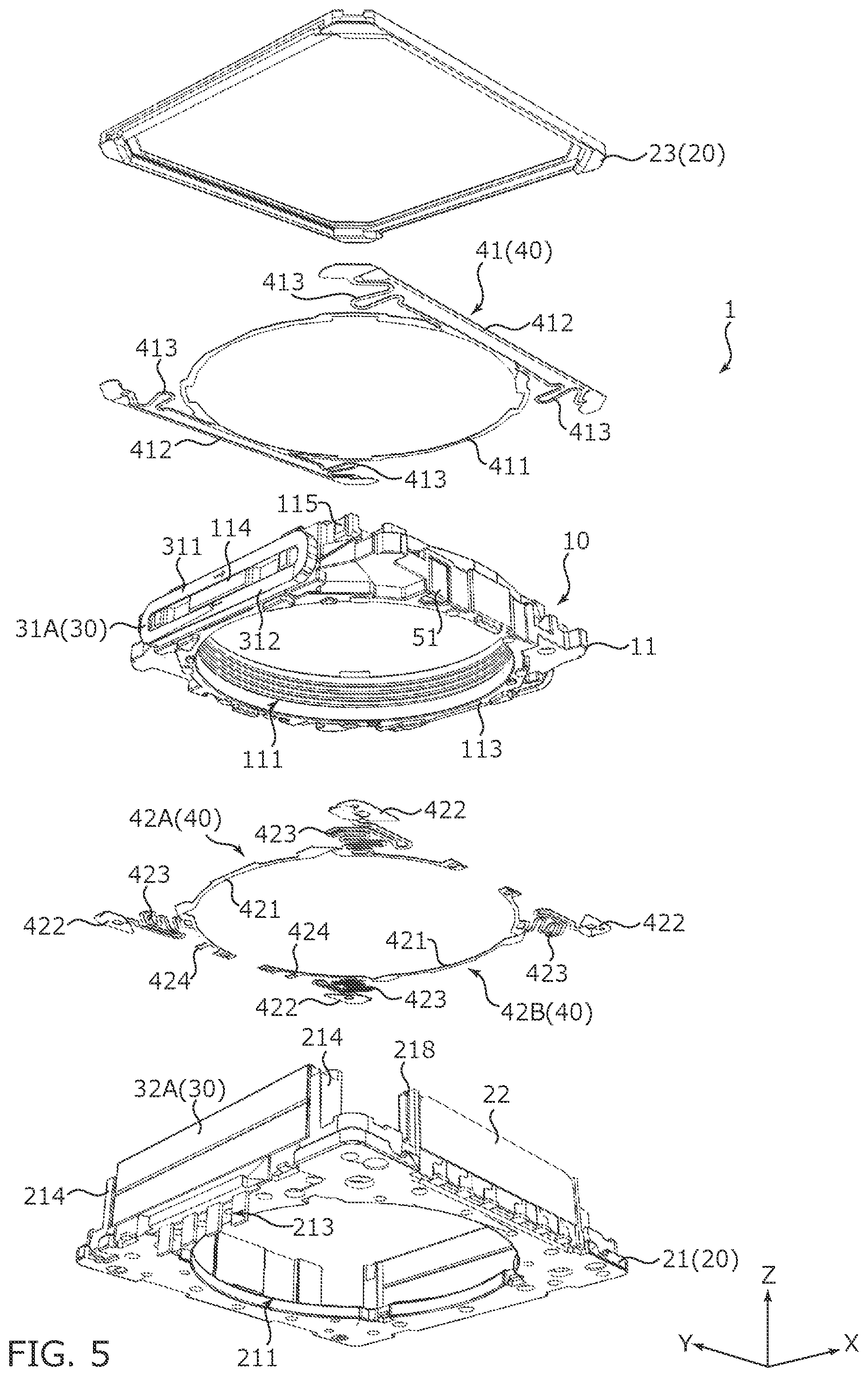 Patent US11782235 Figure 5 – Lens driving device, camera module, and camera-mounted device