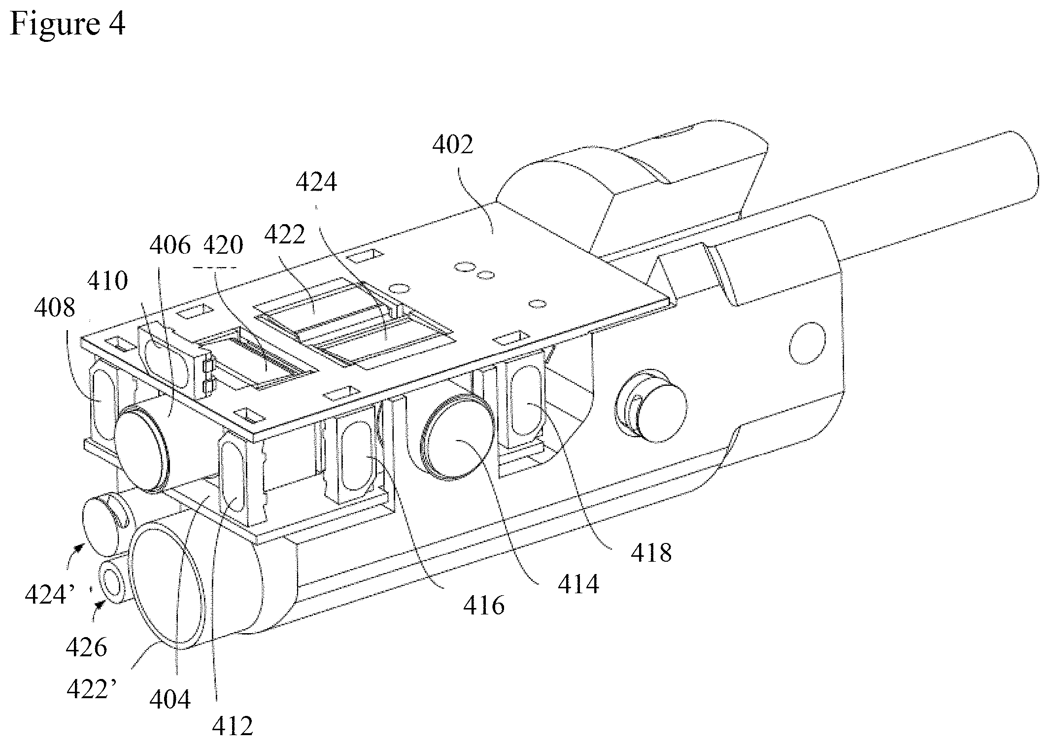 Patent US11782259 Figure 4 – Circuit board assembly for a multiple viewing elements endoscope using CMOS sensors