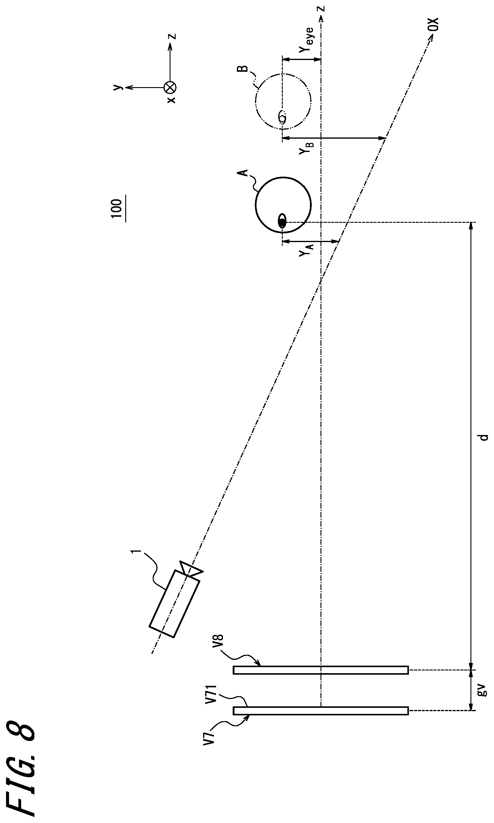 Patent US11782270 Figure 8 – Head-up display, head-up display system, and mobile body