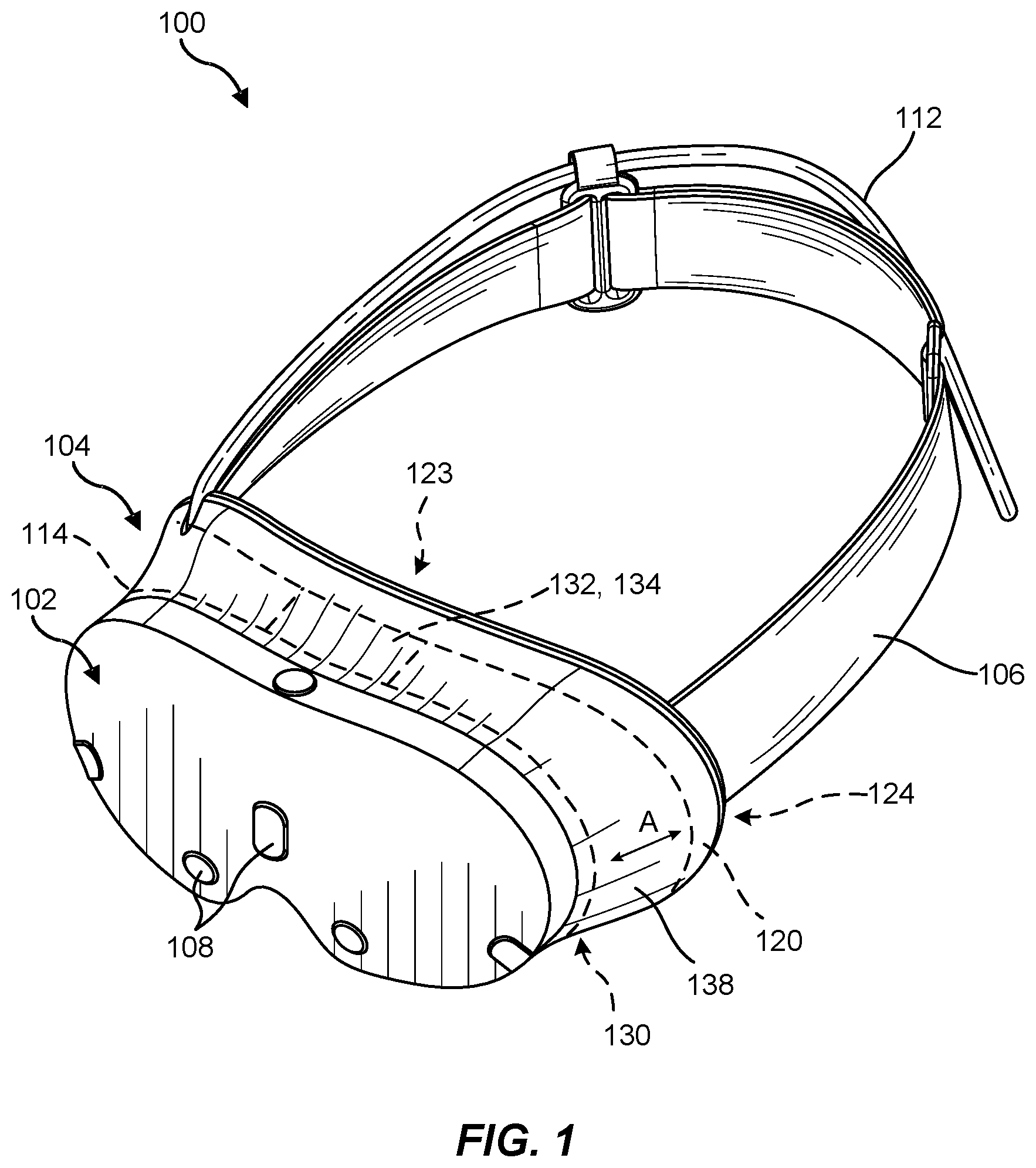 Patent US11782282 Figure 1 – Facial interface assemblies for head-mounted displays and related systems and methods