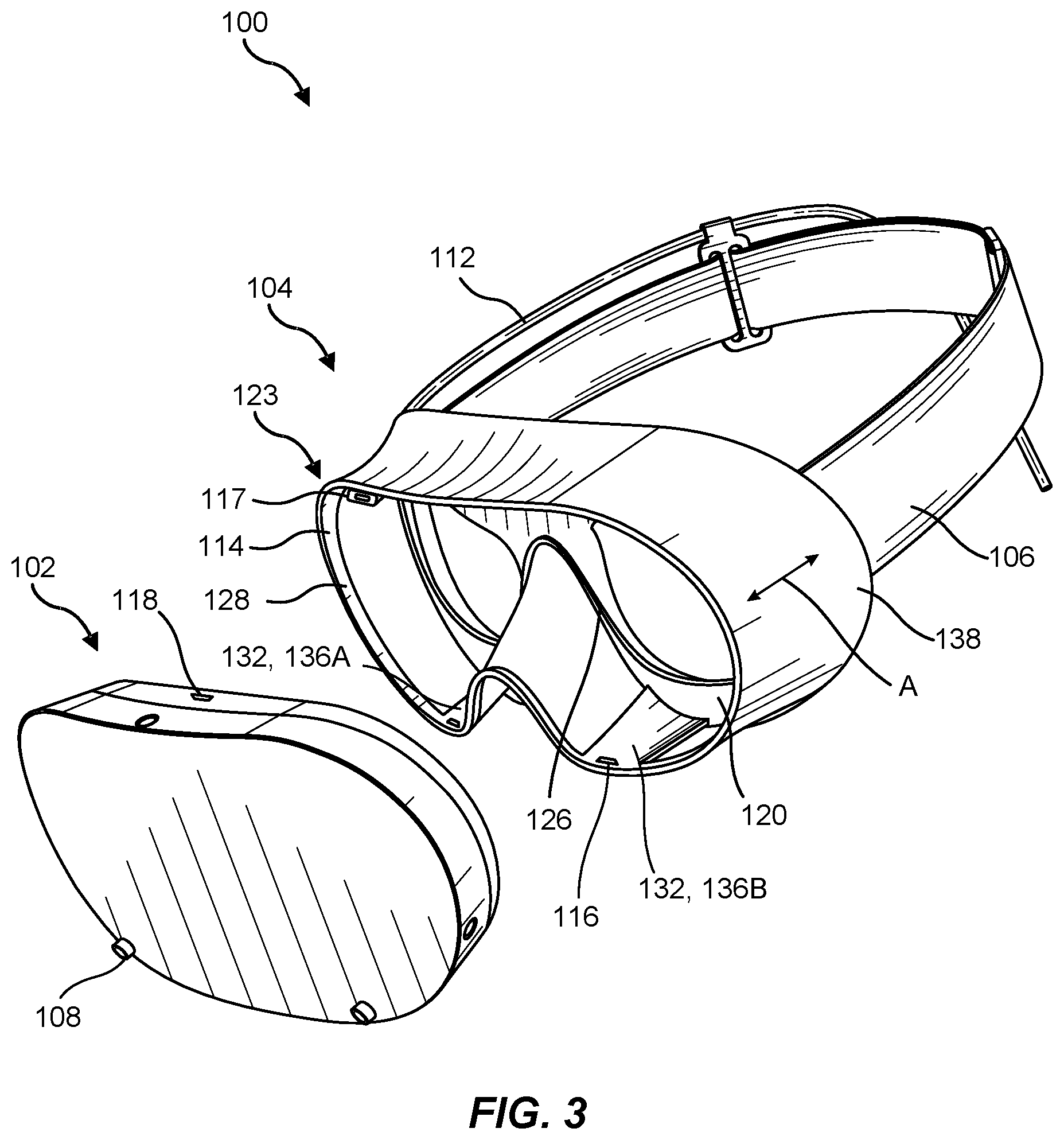 Patent US11782282 Figure 3 – Facial interface assemblies for head-mounted displays and related systems and methods