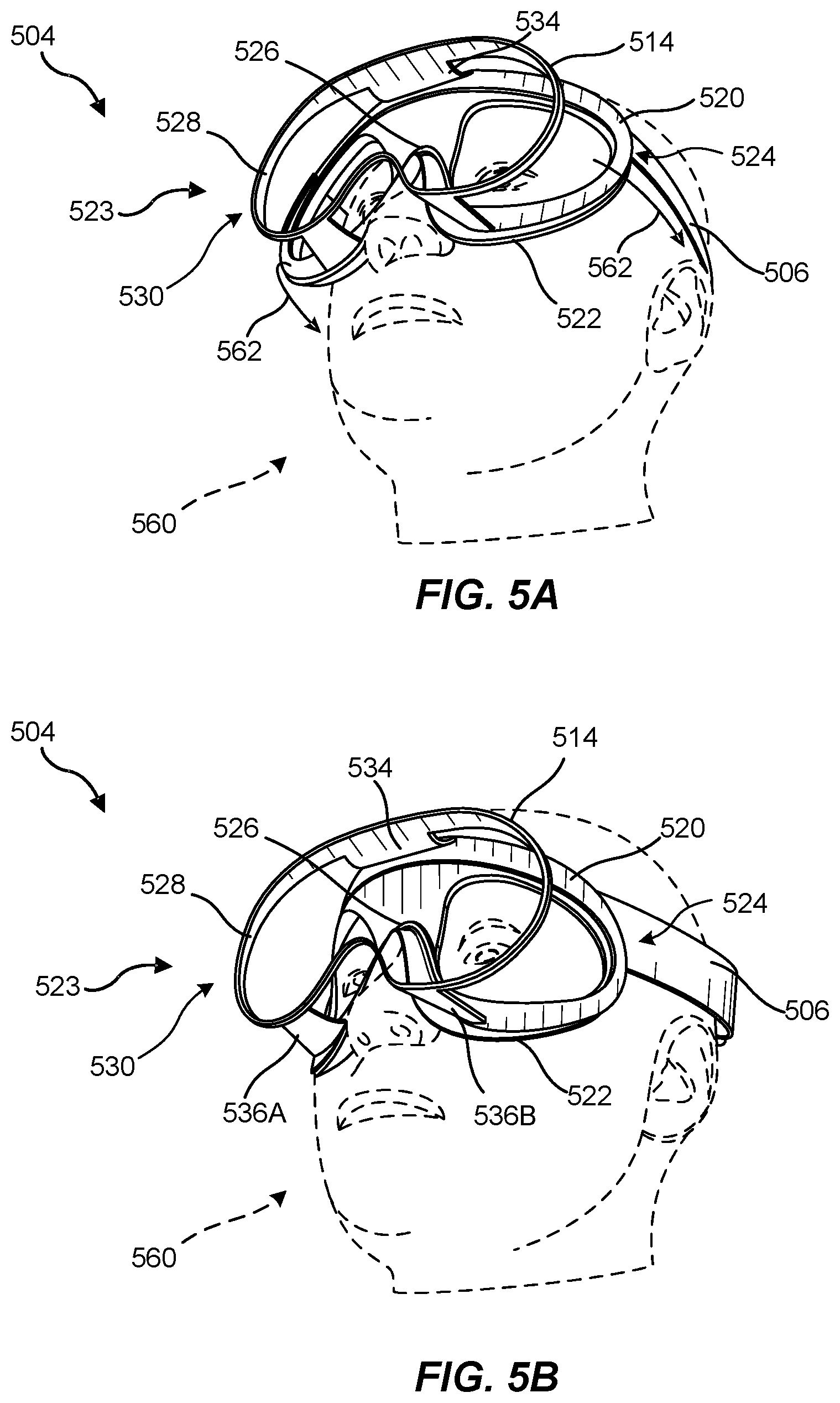 Patent US11782282 Figure 5 – Facial interface assemblies for head-mounted displays and related systems and methods