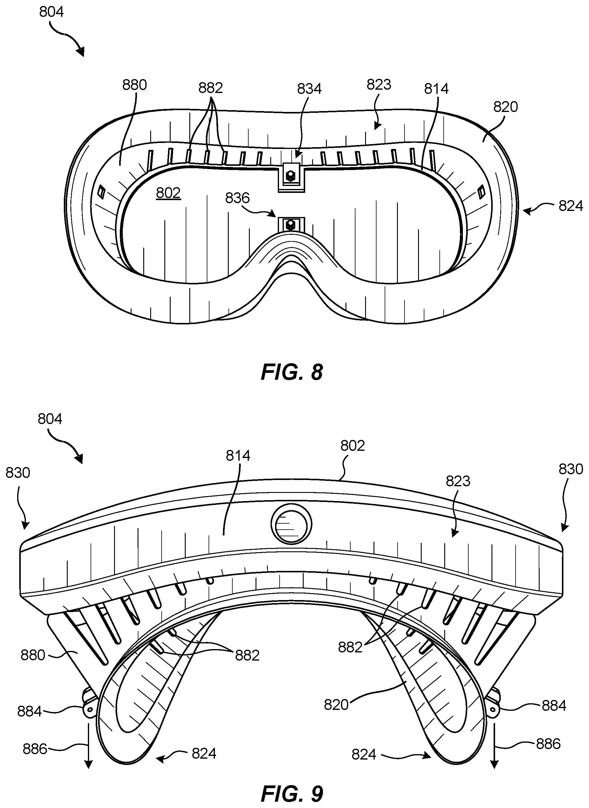 Patent US11782282 Figure 8 – Facial interface assemblies for head-mounted displays and related systems and methods