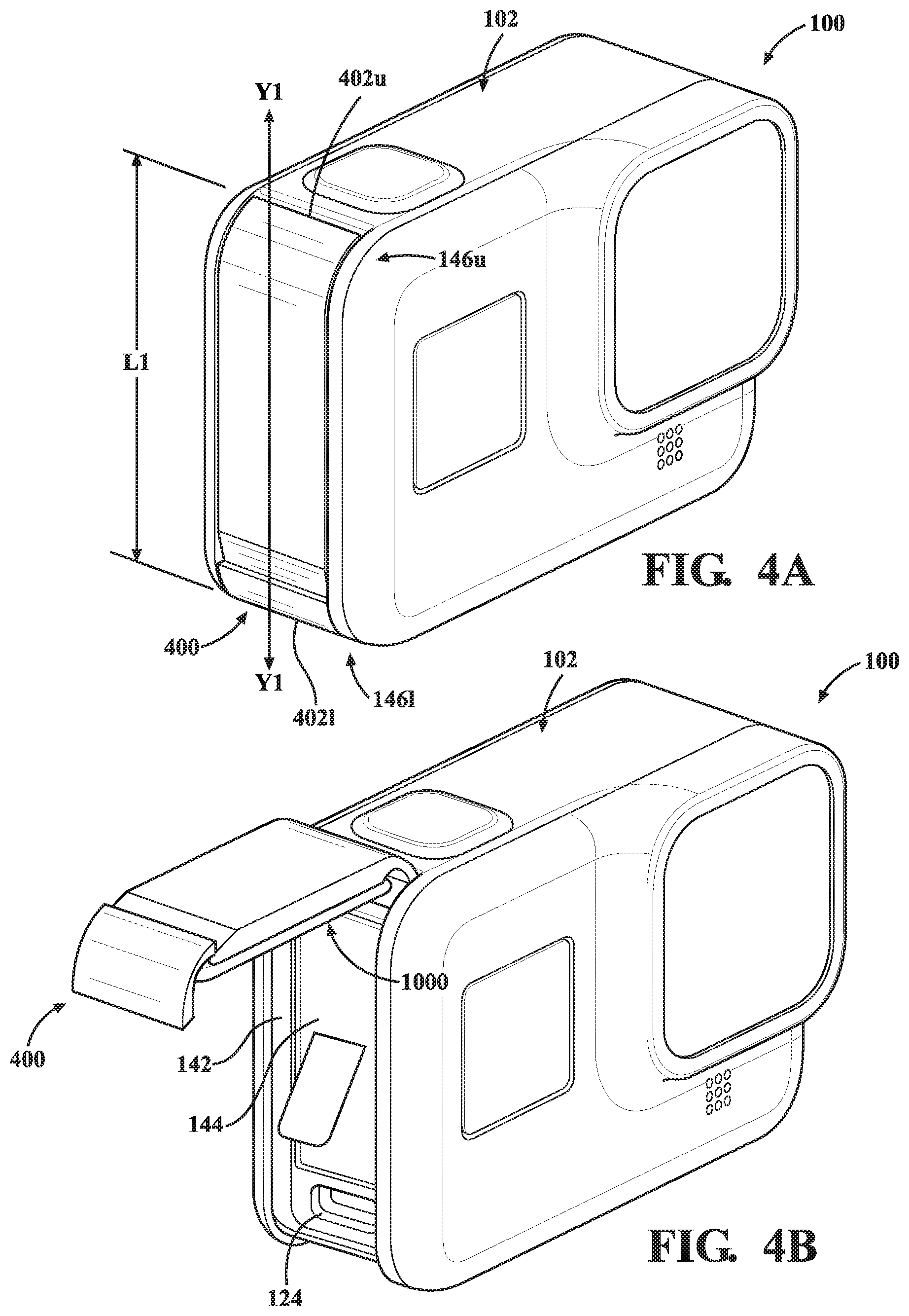 Patent US11782327 Figure 4 – Removable battery door assemblies for image capture devices