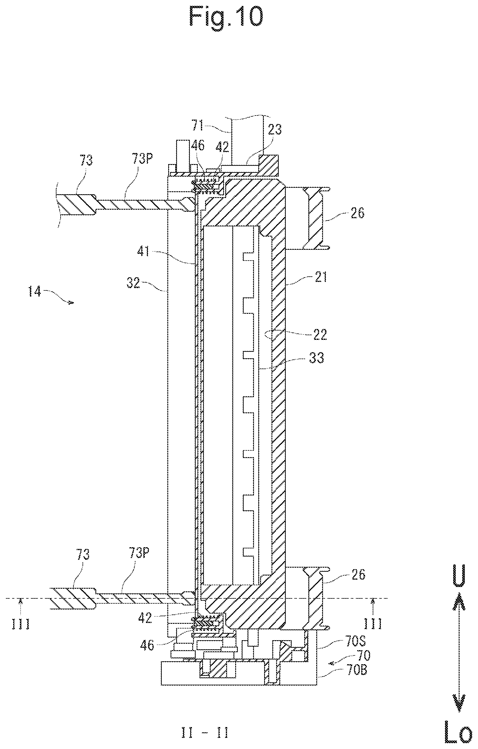 Patent US11782358 Figure 10 – Developing agent filling device that releases developing roller from pressure of regulation blade, and developing agent filling method
