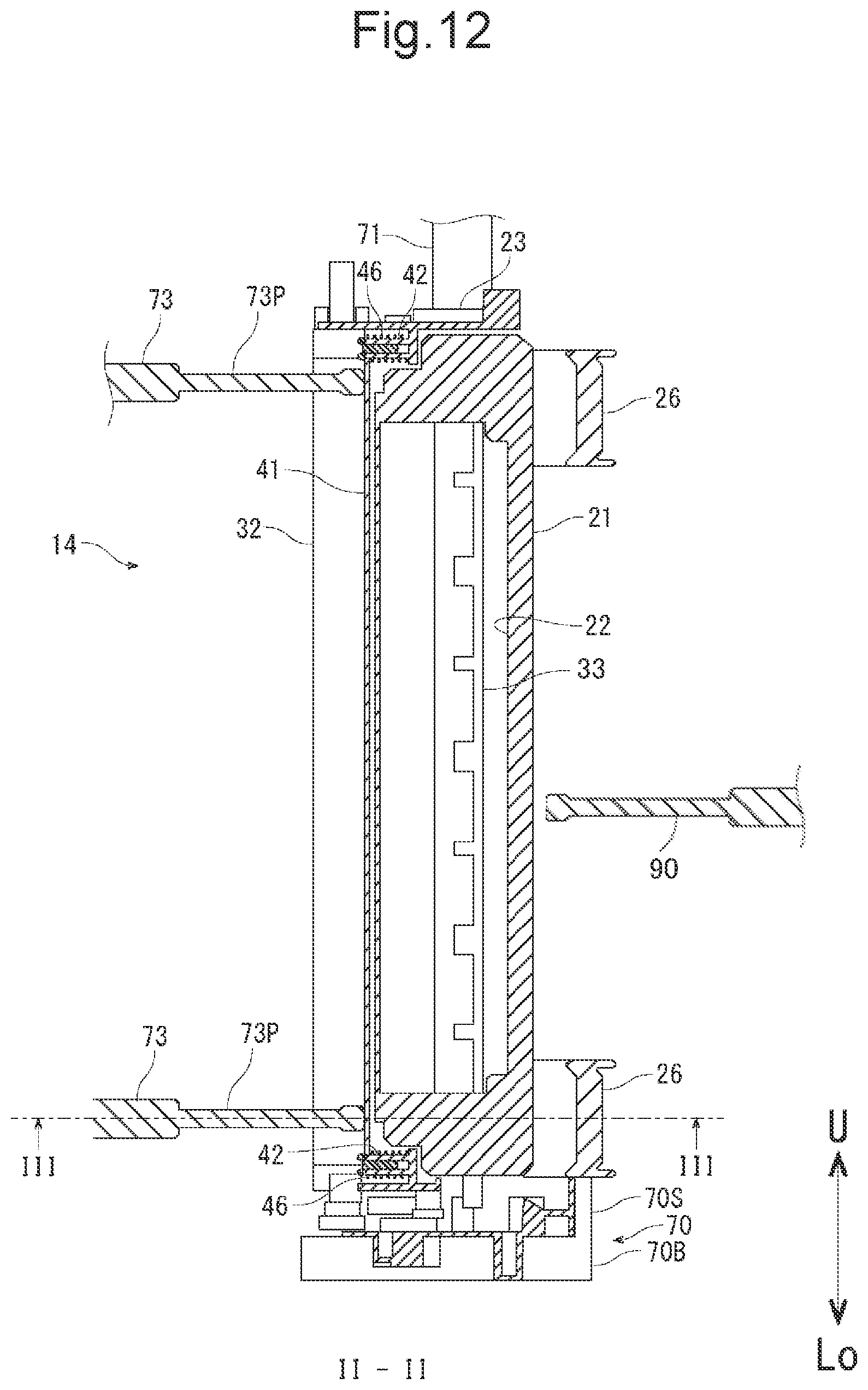 Patent US11782358 Figure 12 – Developing agent filling device that releases developing roller from pressure of regulation blade, and developing agent filling method