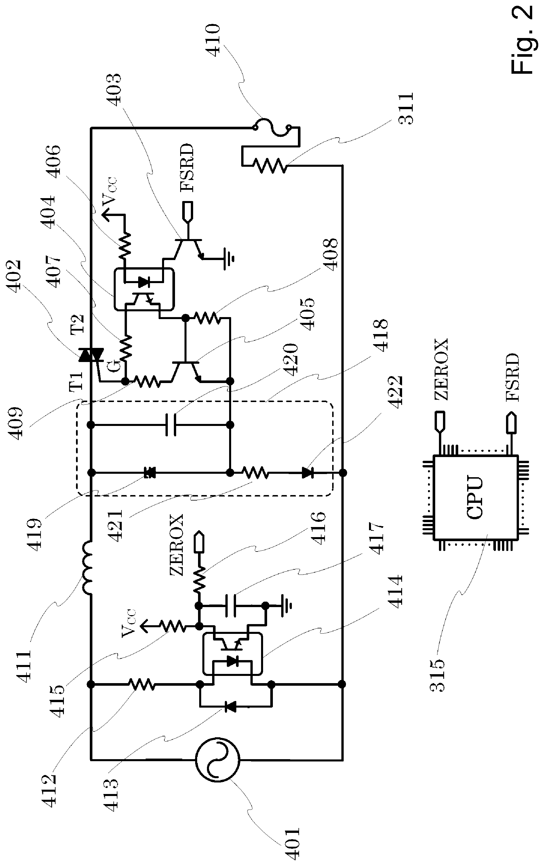 Patent US11782364 Figure 2 – Image forming apparatus with heat fixing device powered by bidirectional thyristor