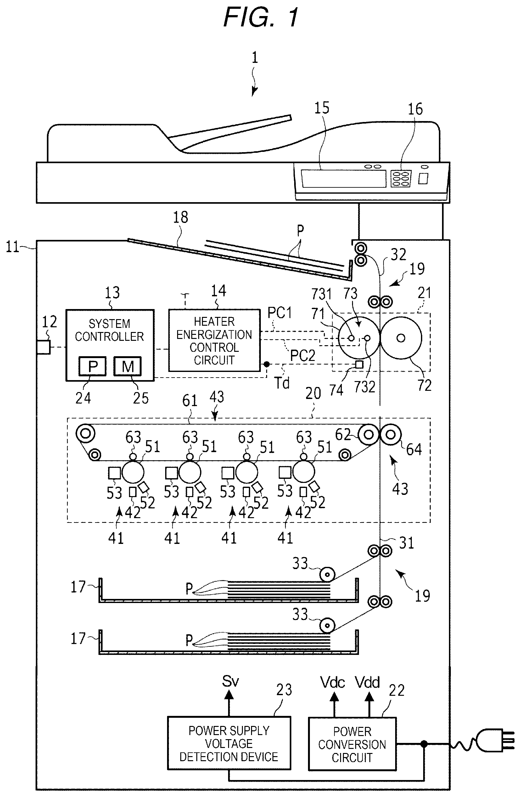 Patent US11782367 Figure 1 – Image forming apparatus having weighted average control with estimated temperature control function