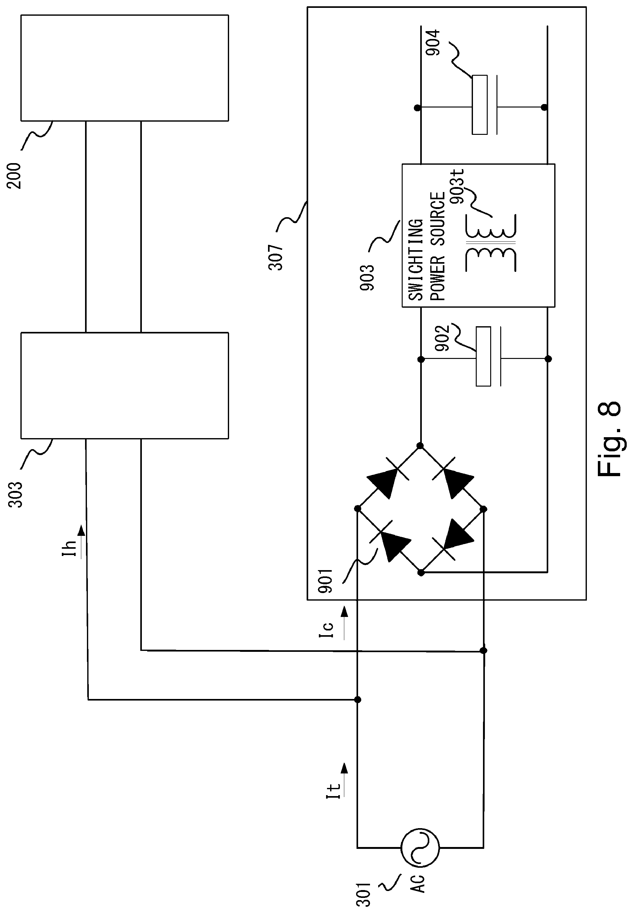 Patent US11782375 Figure 8 – Image forming apparatus with fixing unit powered by reduced harmonic switching