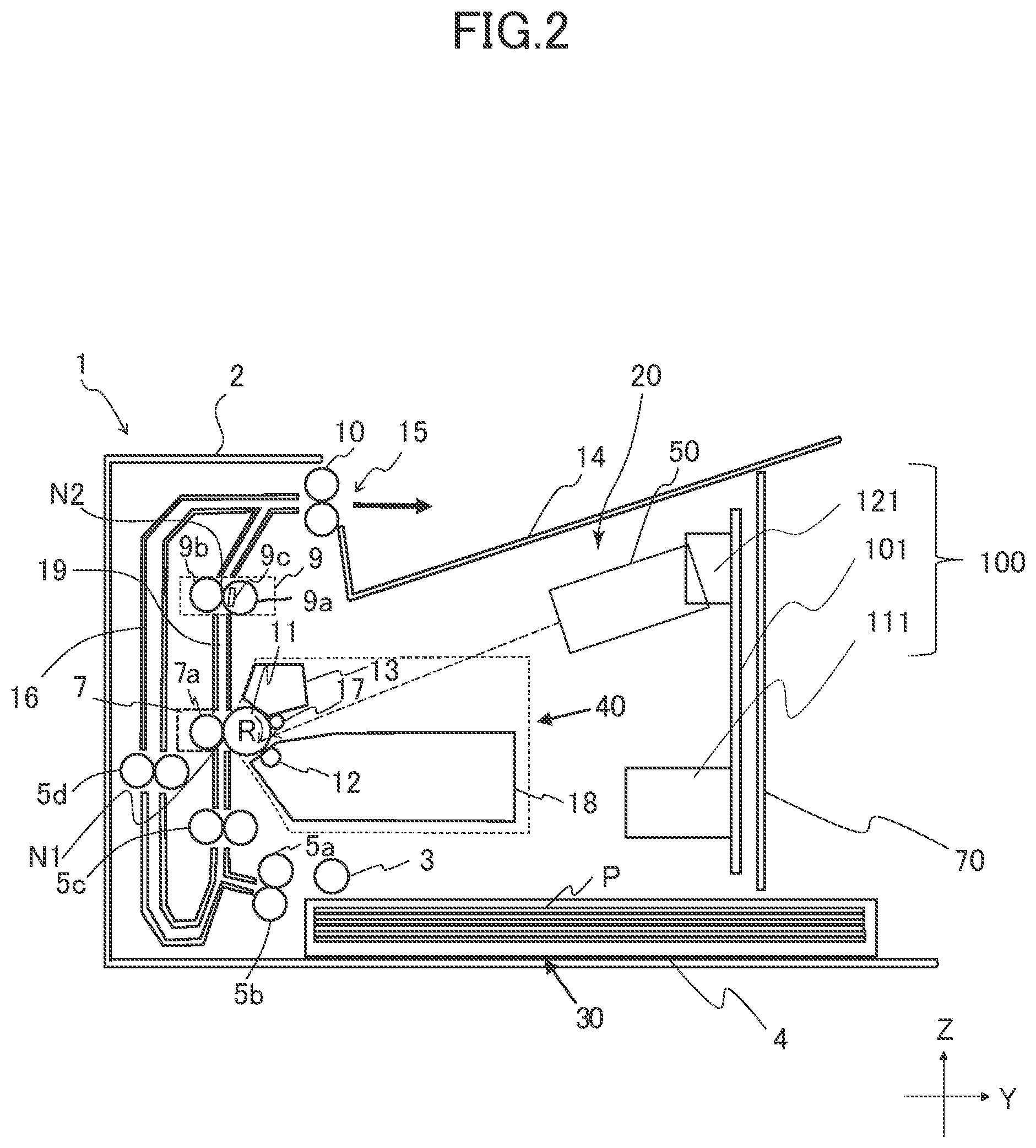 Patent US11782378 Figure 2 – Image forming apparatus provided with detachable processing unit