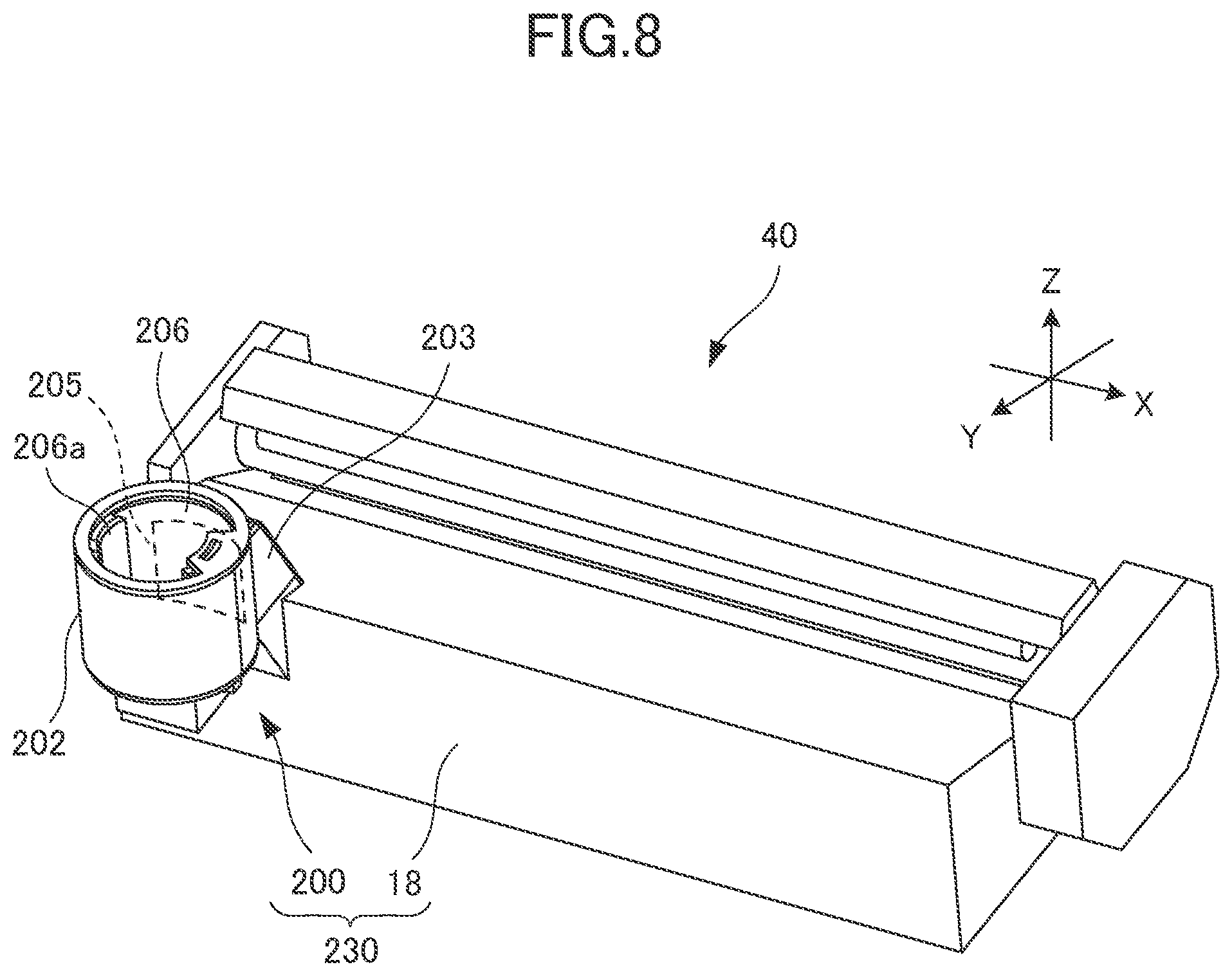 Patent US11782378 Figure 8 – Image forming apparatus provided with detachable processing unit