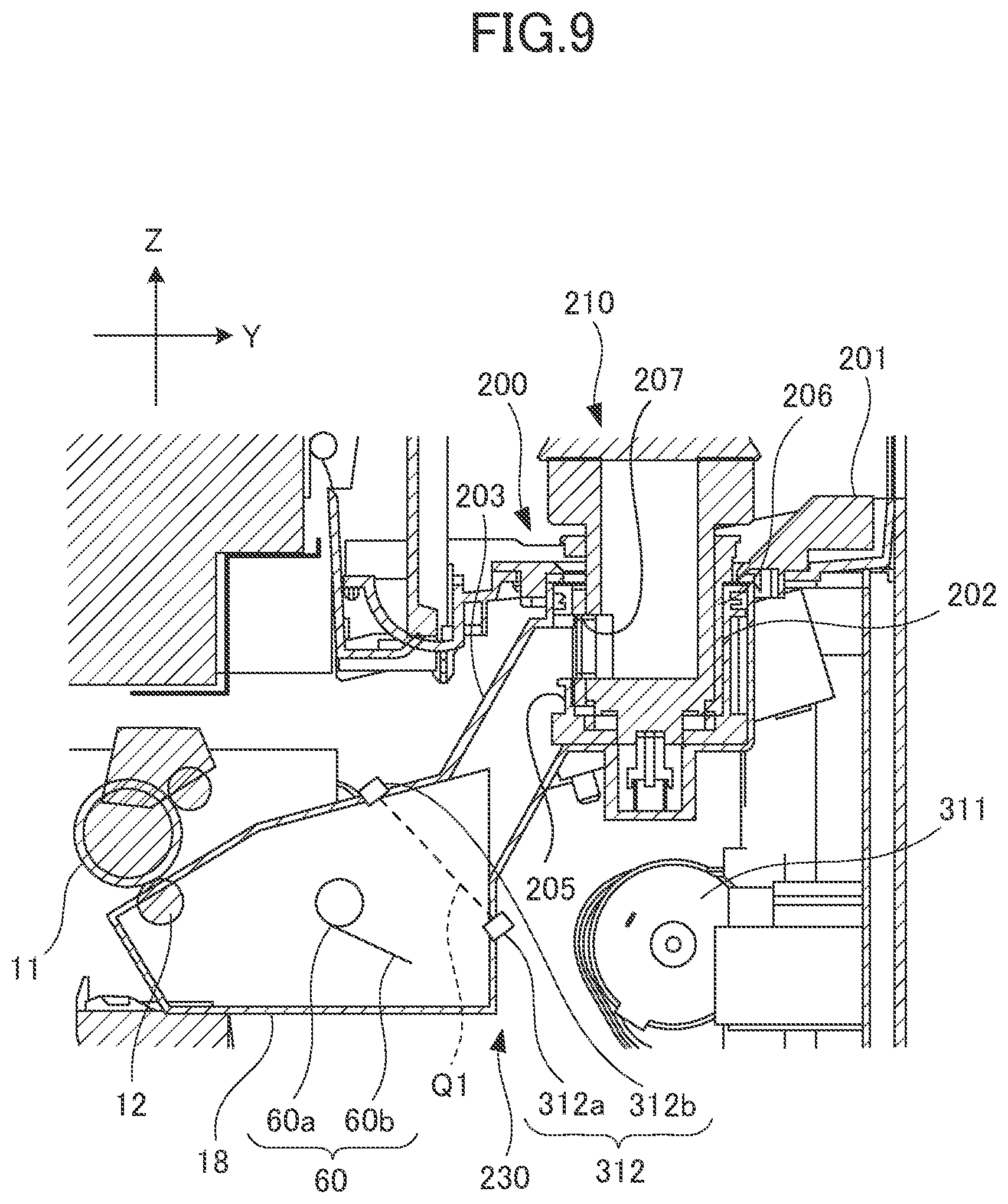 Patent US11782378 Figure 9 – Image forming apparatus provided with detachable processing unit