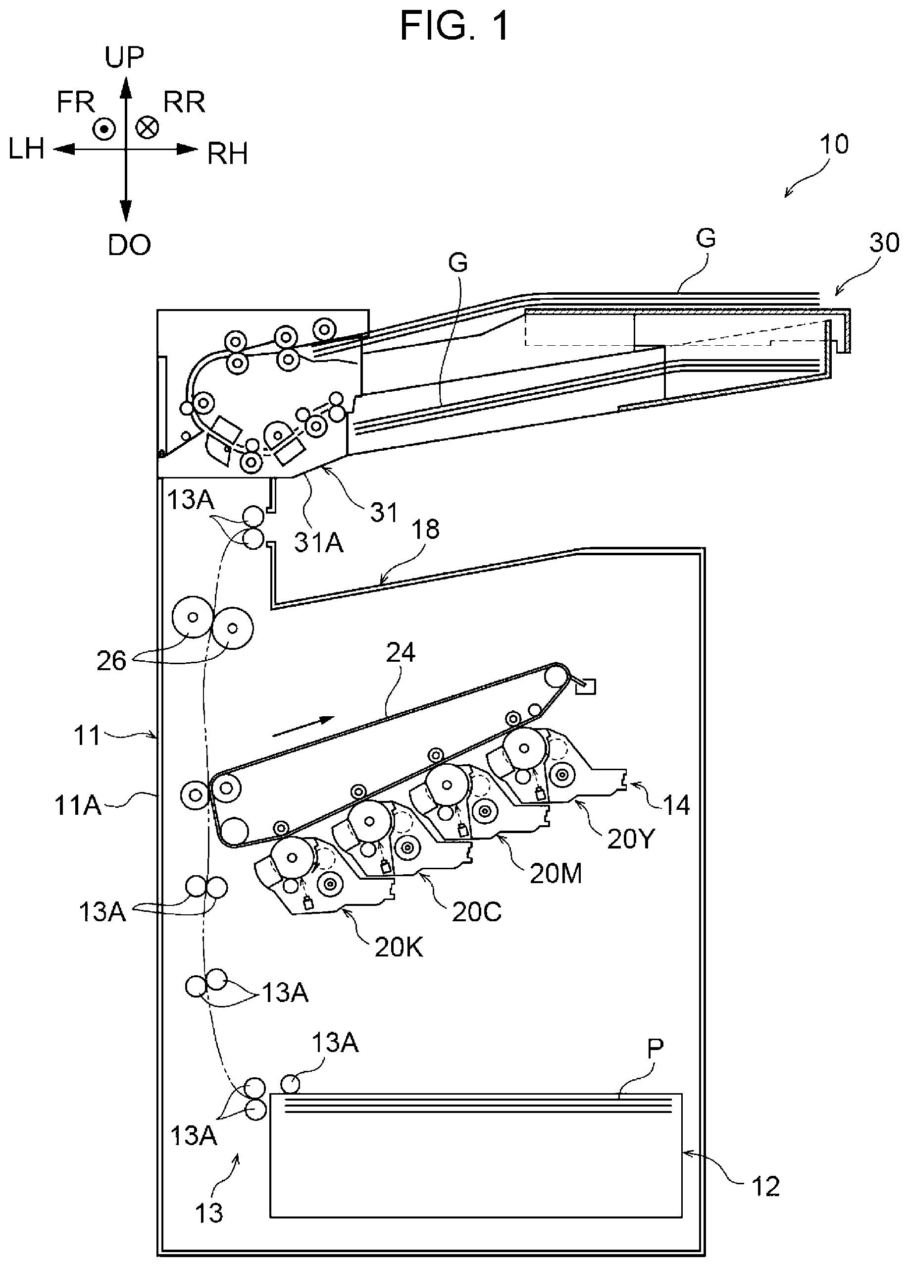 Patent US11782380 Figure 1 – Document reading device and image forming apparatus