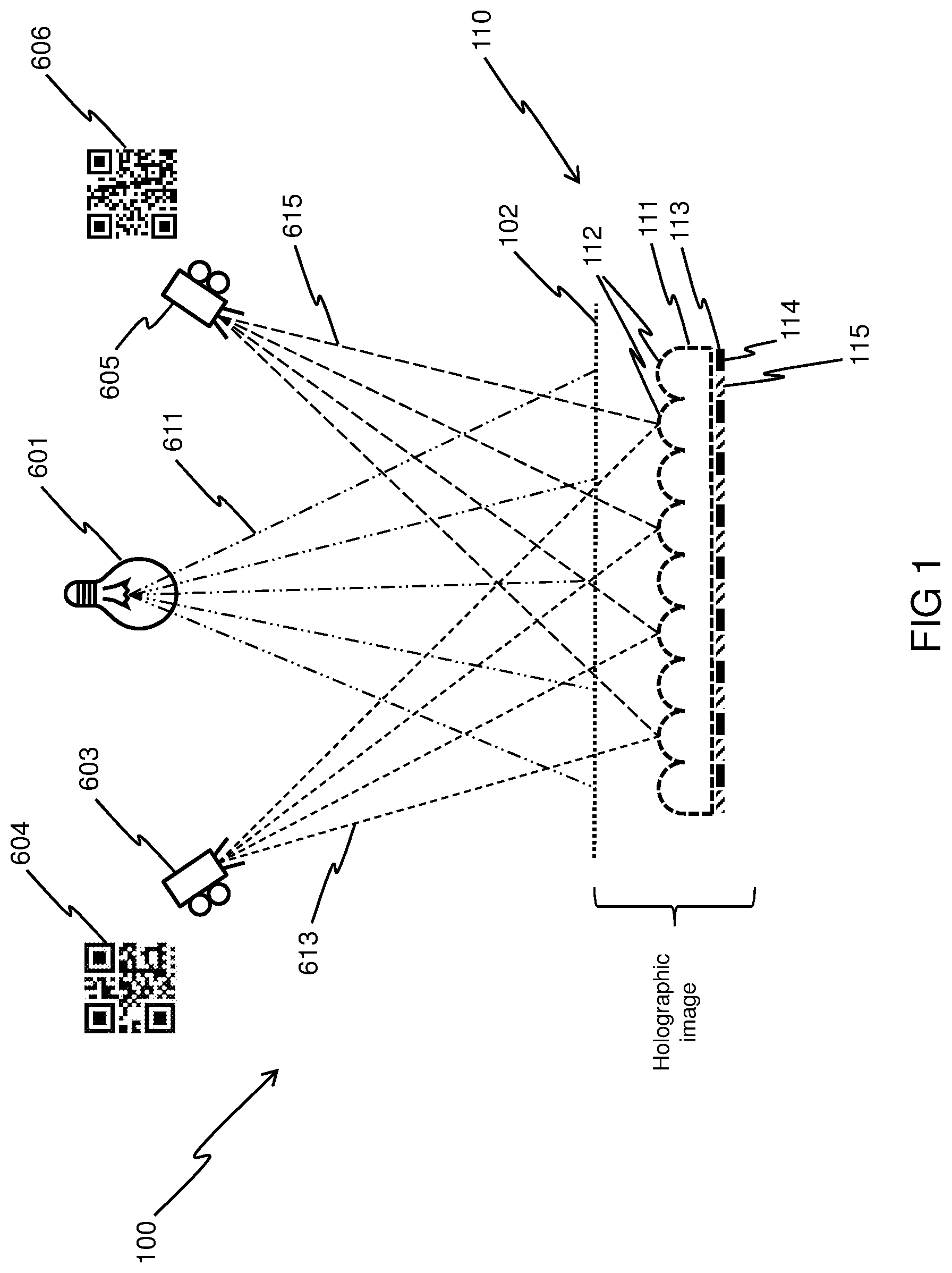 Patent US11782384 Figure 1 – Holographic recordings replaying images upon illumination