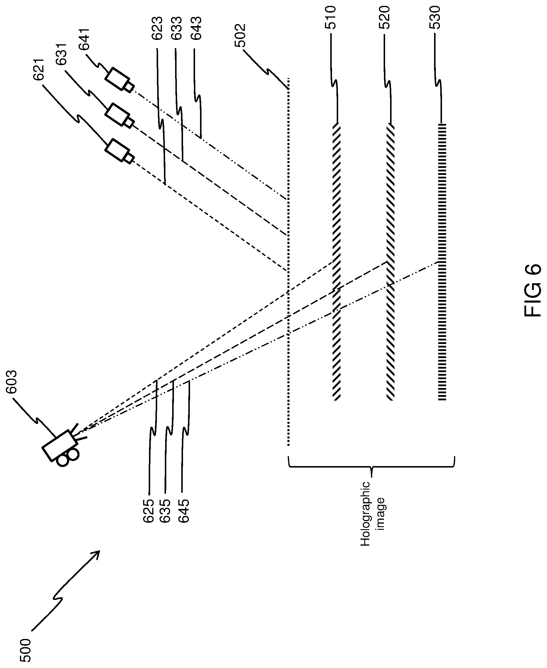 Patent US11782384 Figure 6 – Holographic recordings replaying images upon illumination