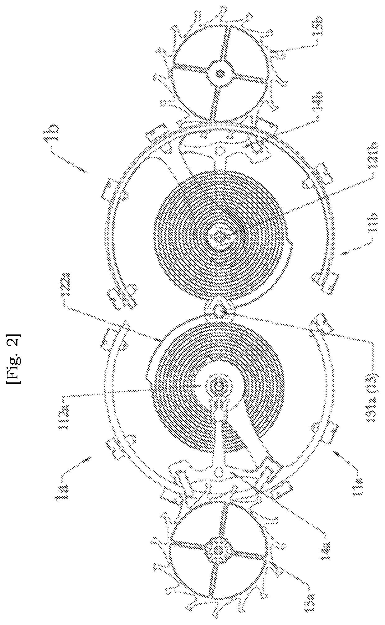 Patent US11782388 Figure 2 – Device for coupling two horological oscillators
