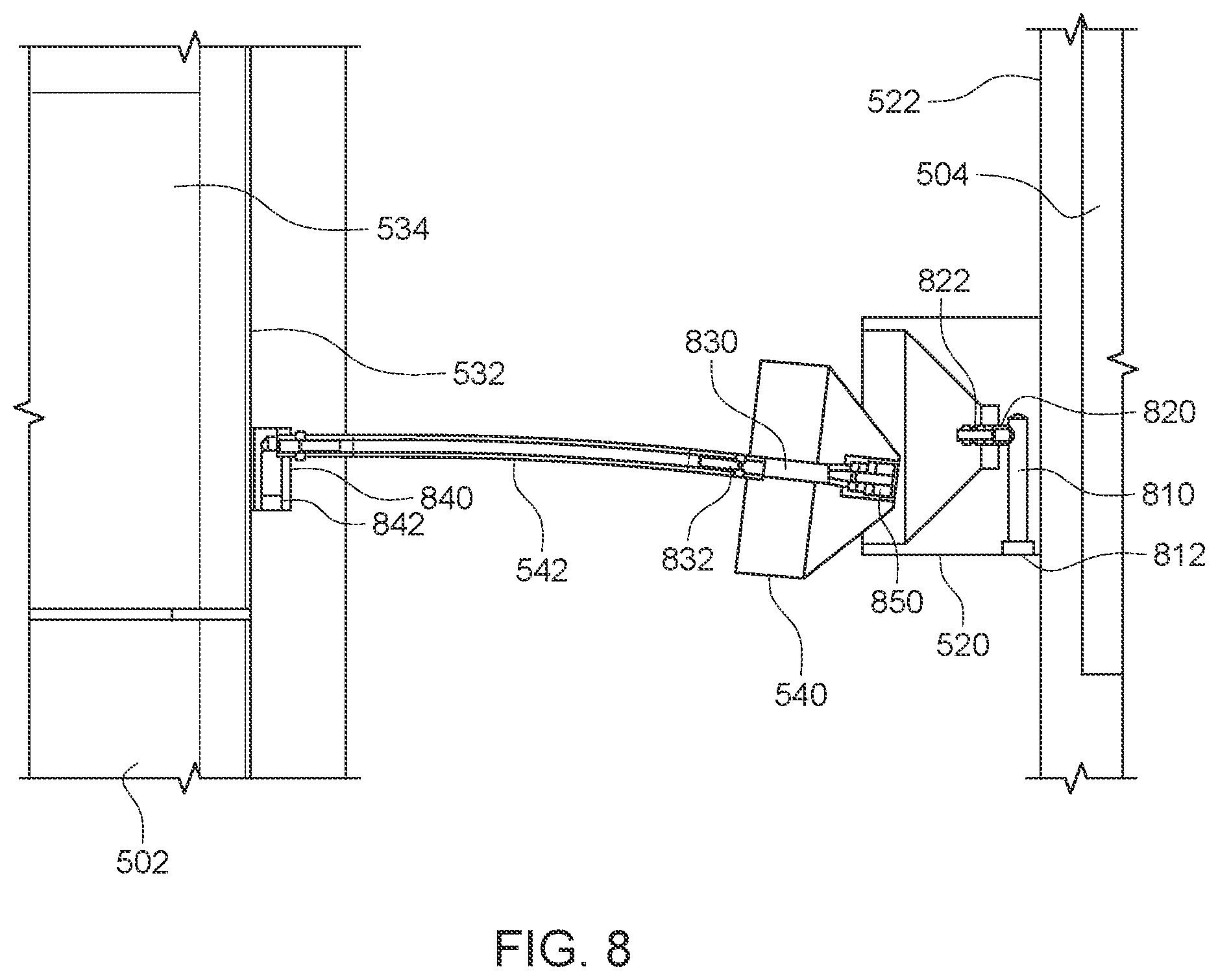 Patent US11782436 Figure 8 – Systems and methods for automated operation and handling of autonomous trucks and trailers hauled thereby