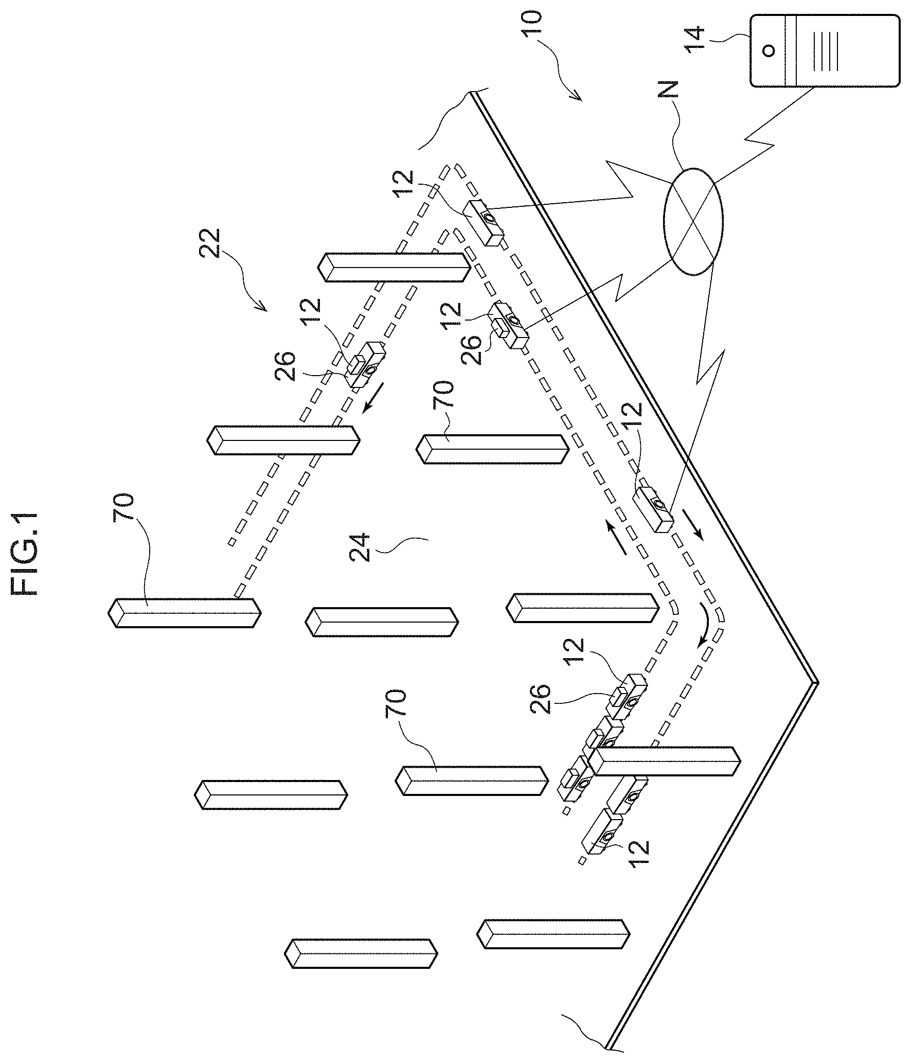 Patent US11782454 Figure 1 – Unmanned conveying system