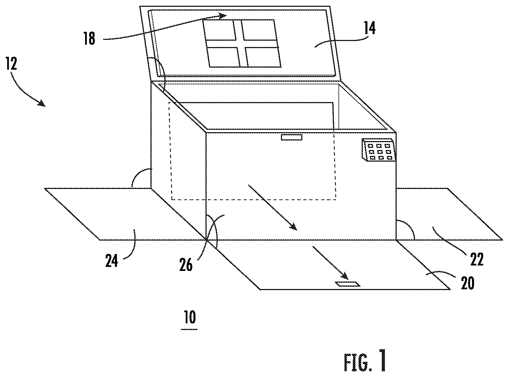 Patent US11782458 Figure 1 – Parcel deploying apparatus and vehicle delivery
