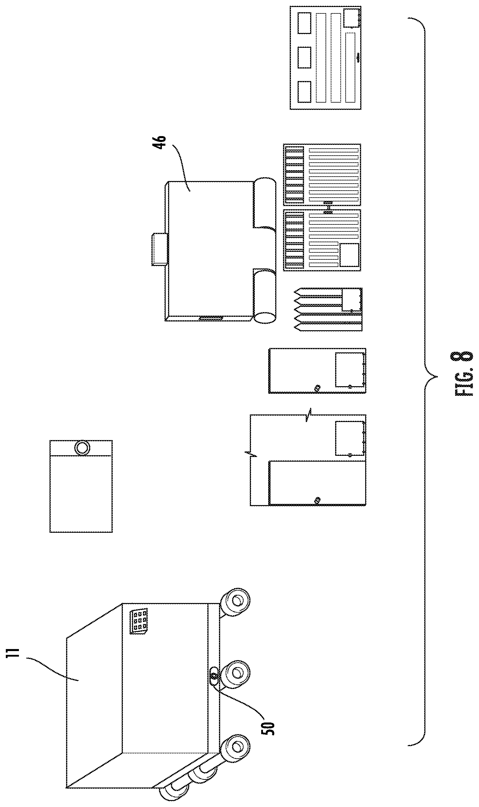 Patent US11782458 Figure 8 – Parcel deploying apparatus and vehicle delivery