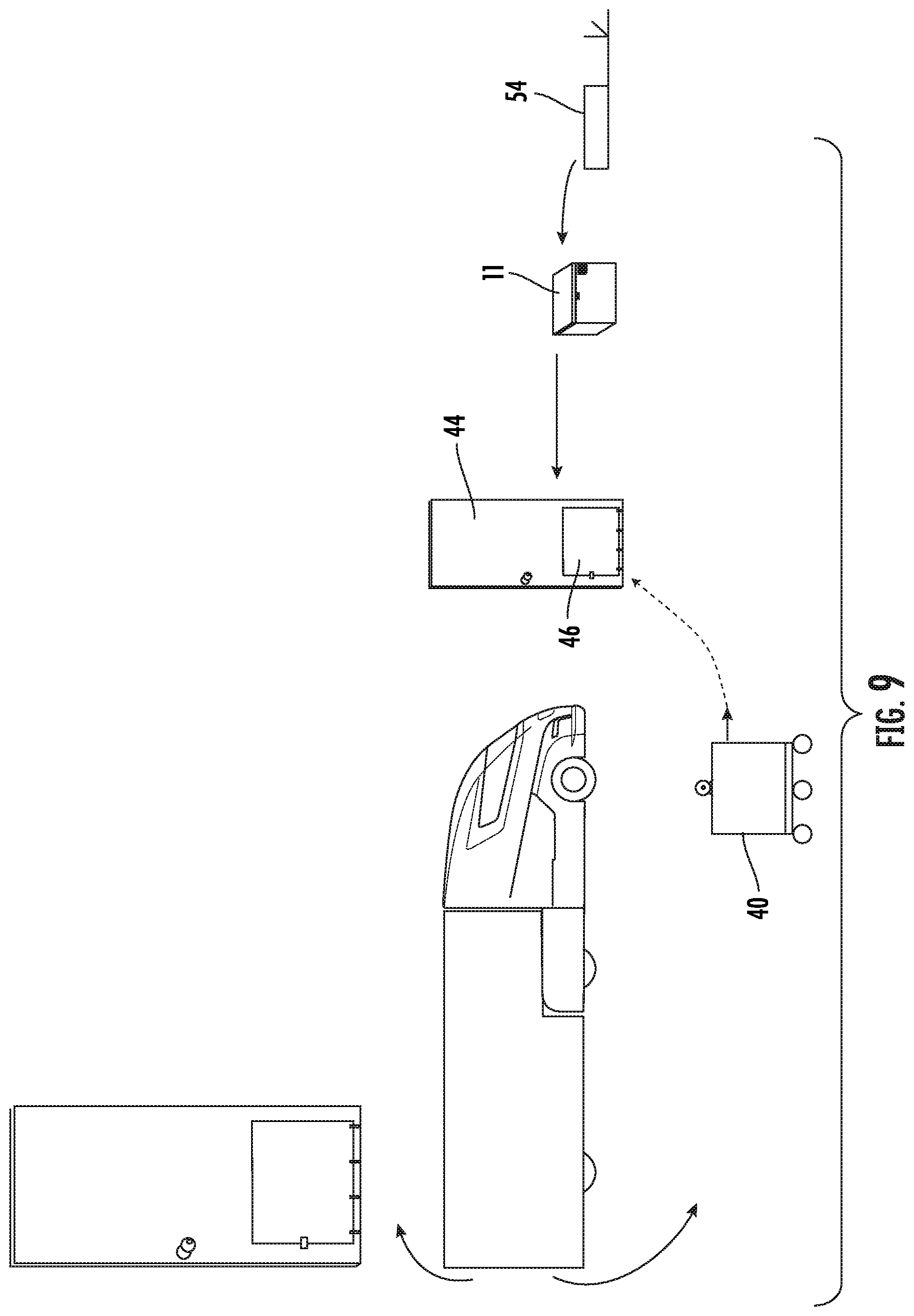 Patent US11782458 Figure 9 – Parcel deploying apparatus and vehicle delivery