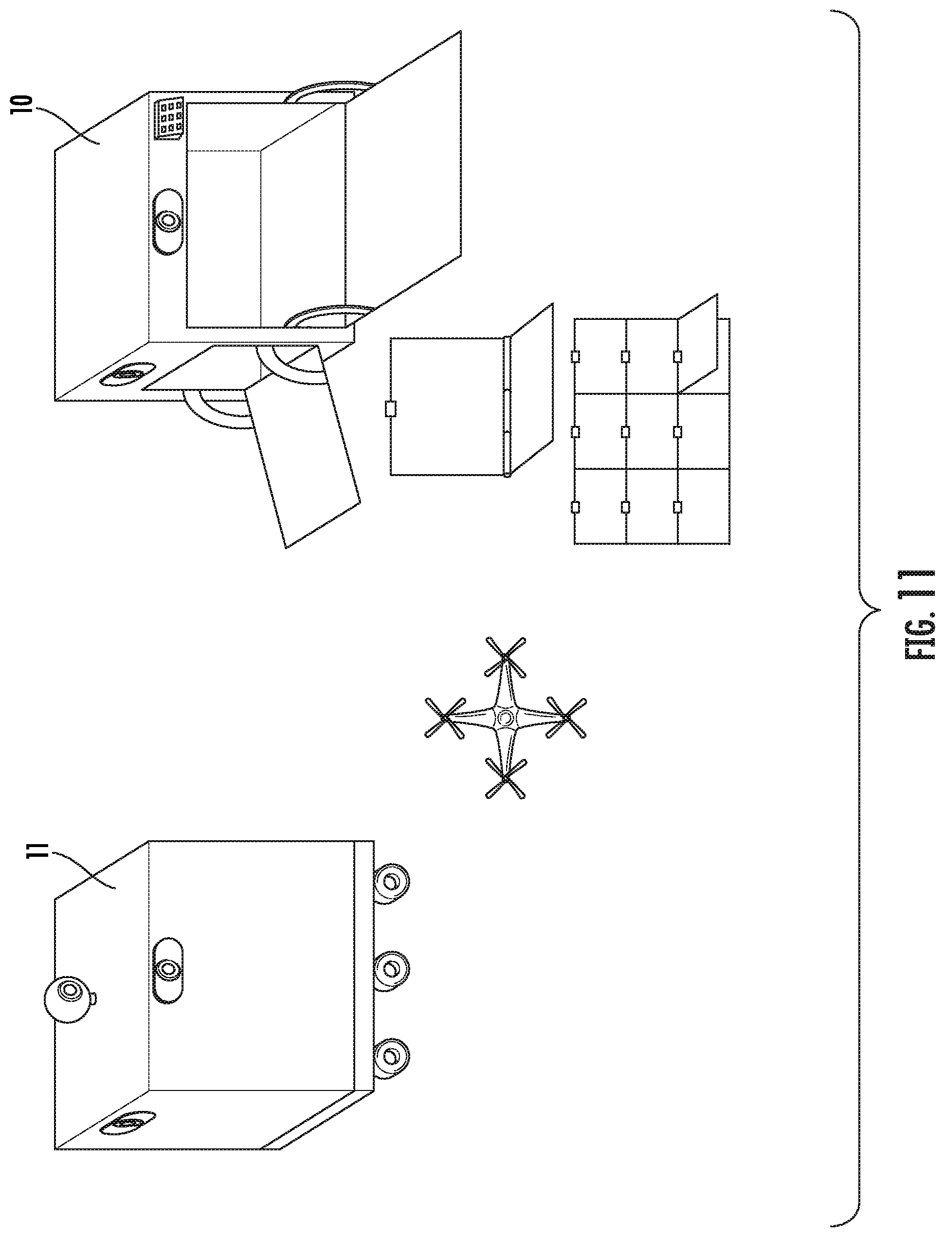 Patent US11782458 Figure 11 – Parcel deploying apparatus and vehicle delivery