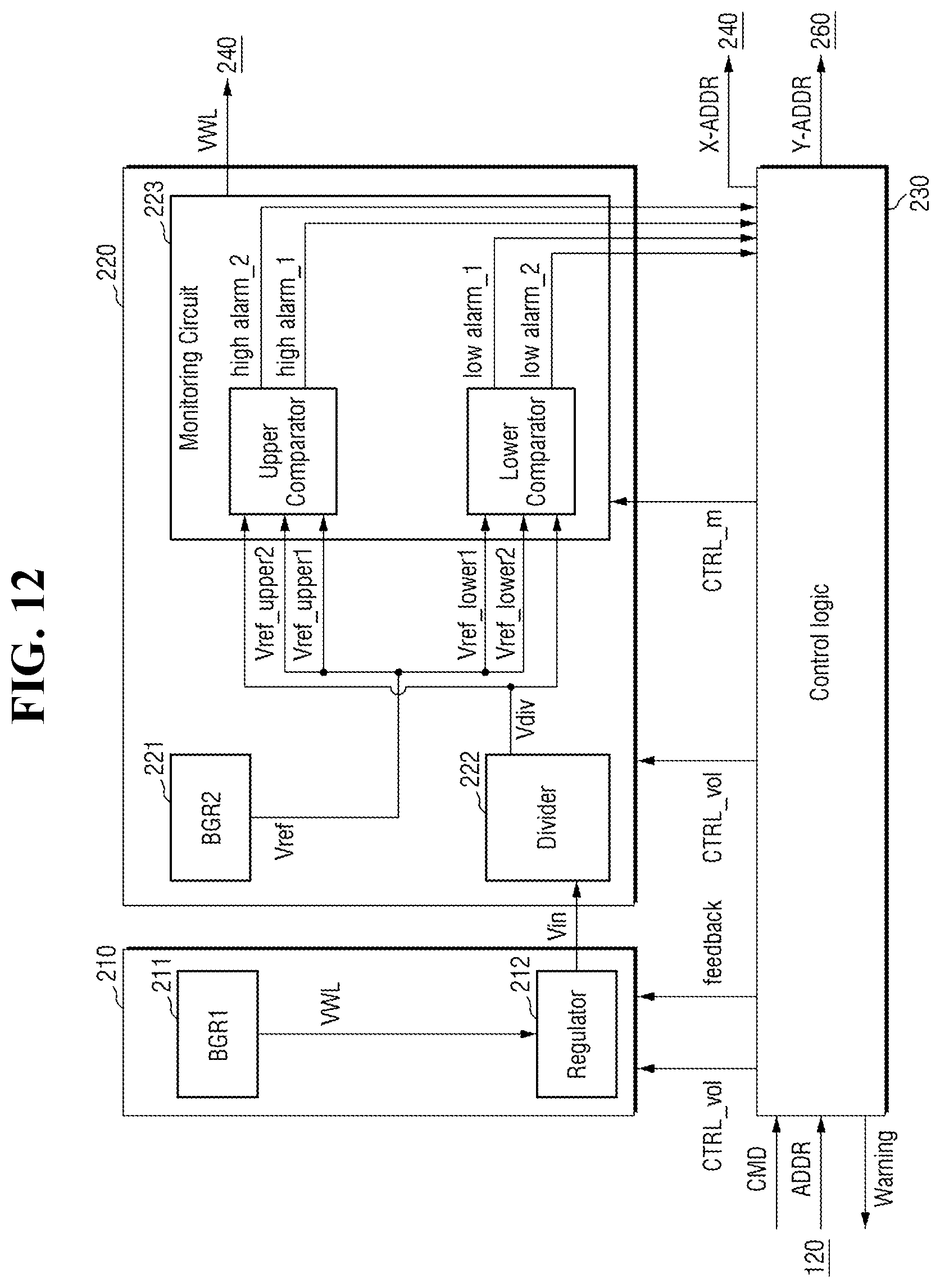 Patent US11782467 Figure 12 – Abnormal voltage monitoring device, and storage and vehicle comprising the abnormal voltage monitoring device