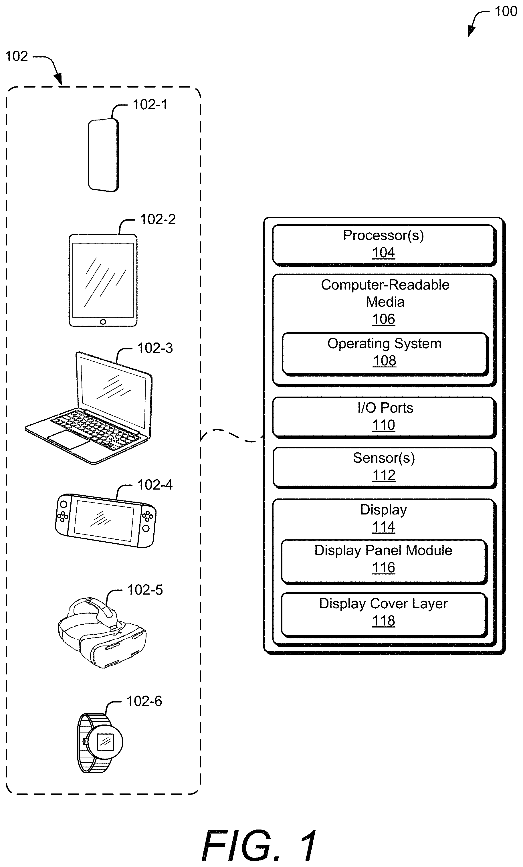 Patent US11782483 Figure 1 – Uniformly narrow display bezels in portable electronic devices