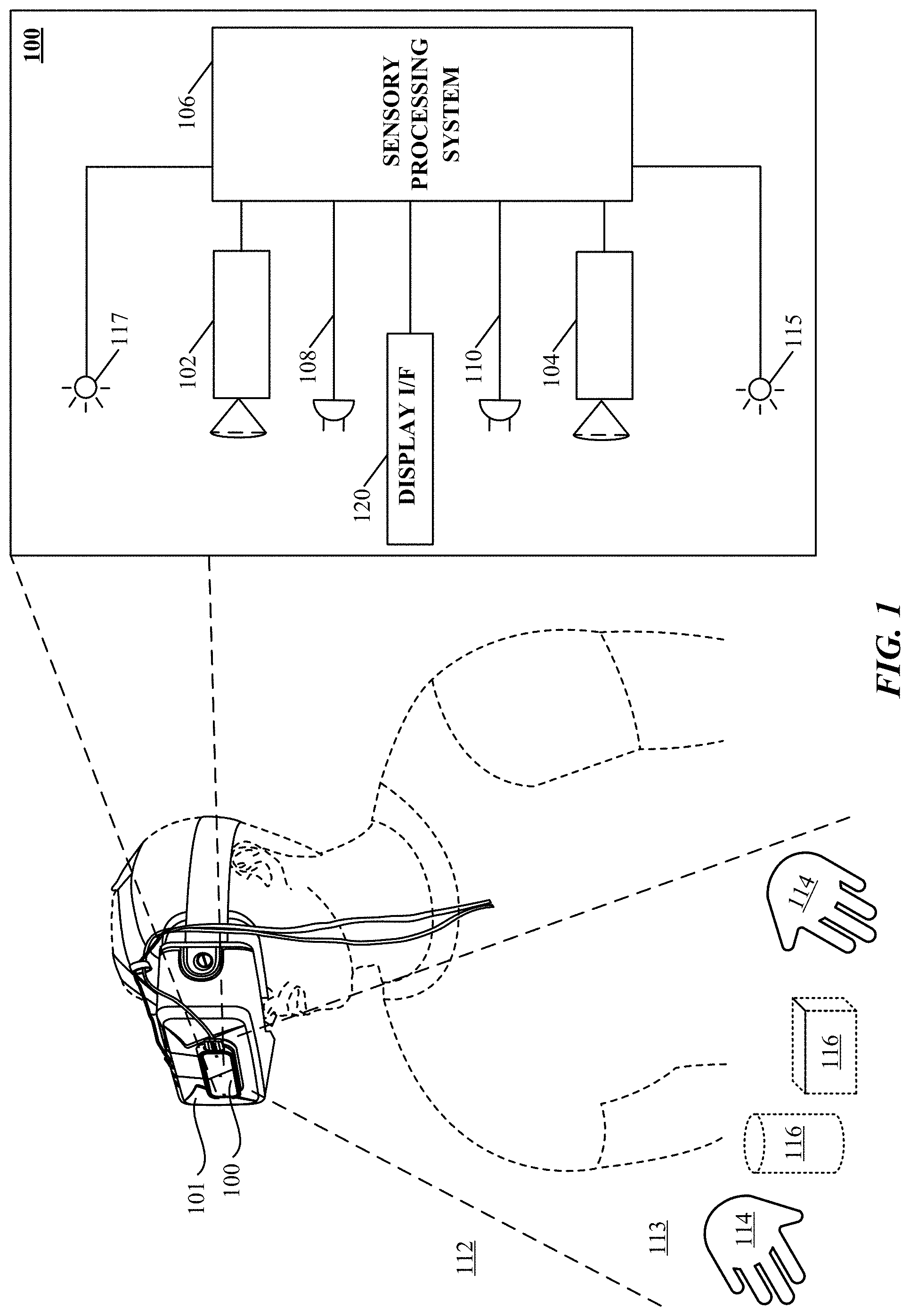 Patent US11782513 — Mode switching for integrated gestural interaction and multi-user collaboration in immersive virtual reality environments — Figure 1