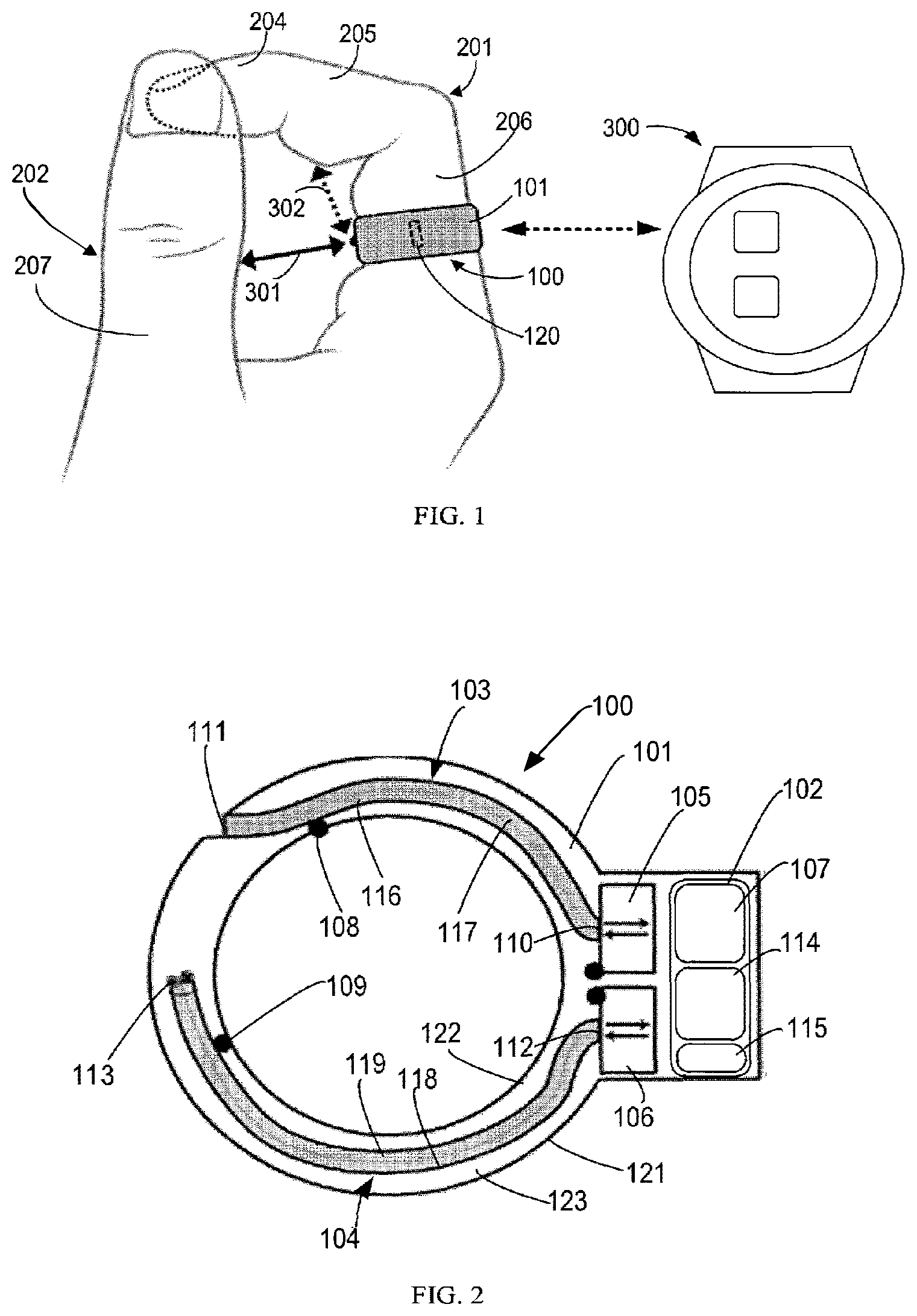 Patent US11782515 Figure 1 – Wearable device enabling multi-finger gestures