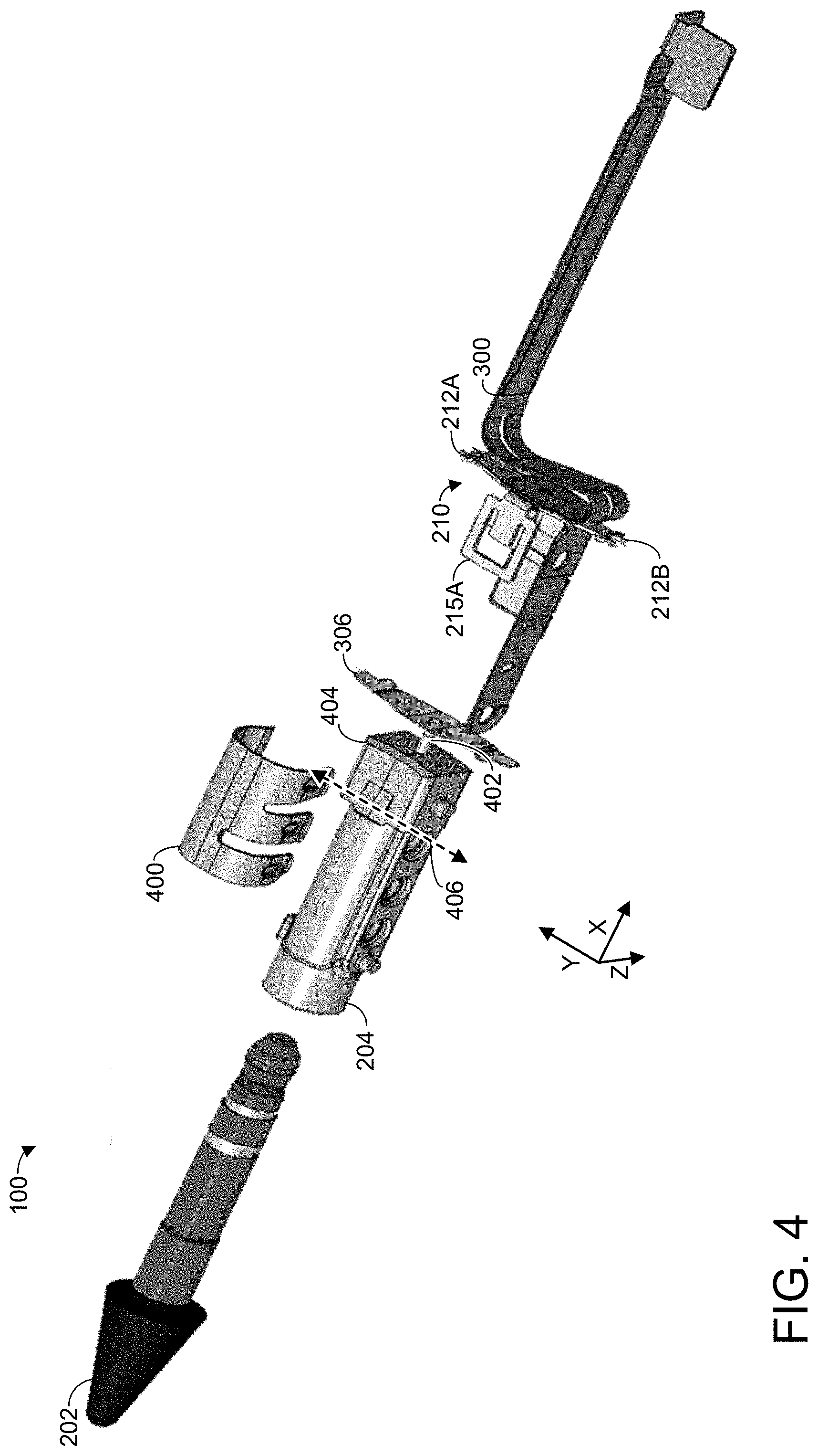Patent US11782528 Figure 4 – Winged bracket for stylus strain gauge