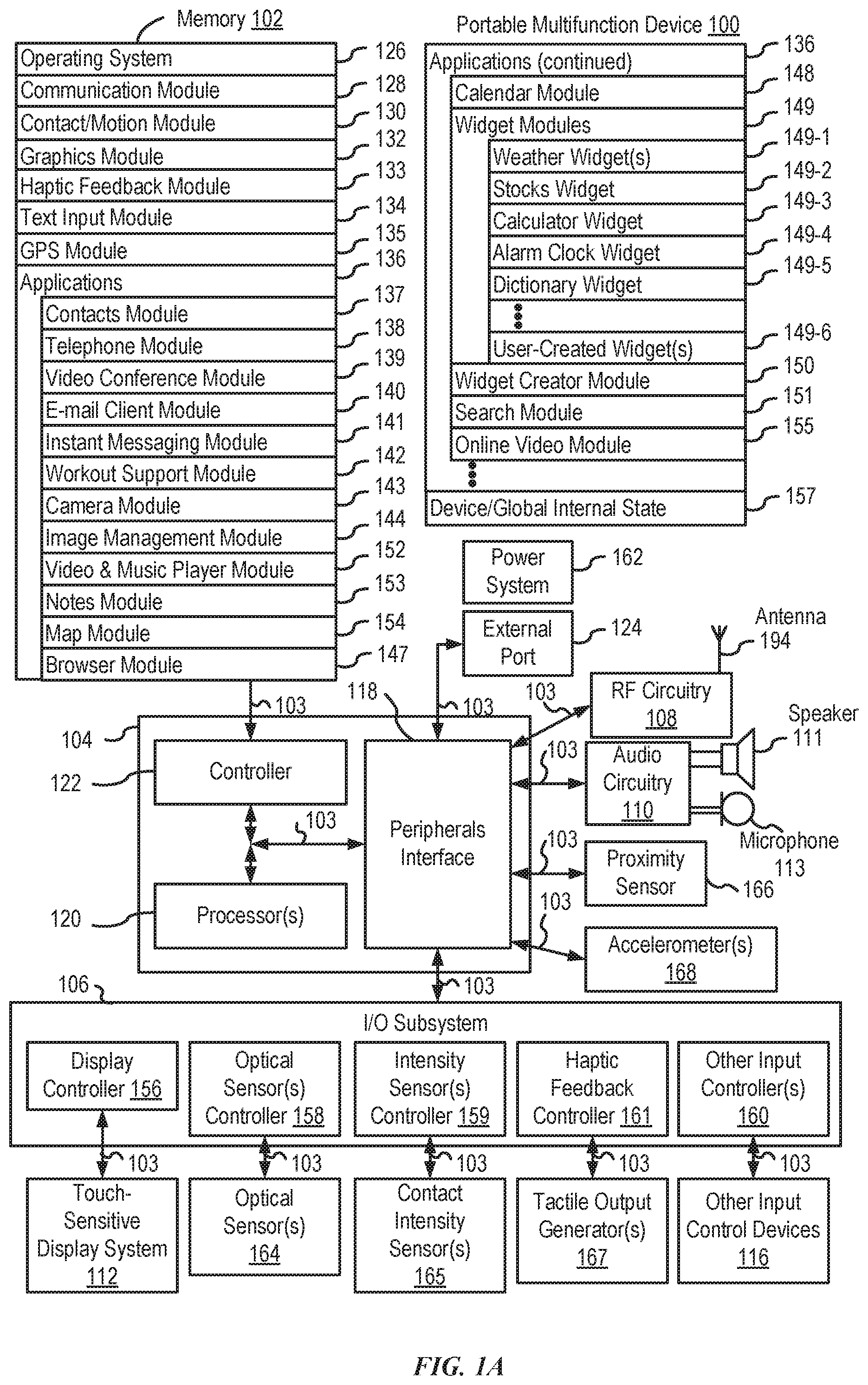 Patent US11782531 Figure 1 – Gesture detection, list navigation, and item selection using a crown and sensors