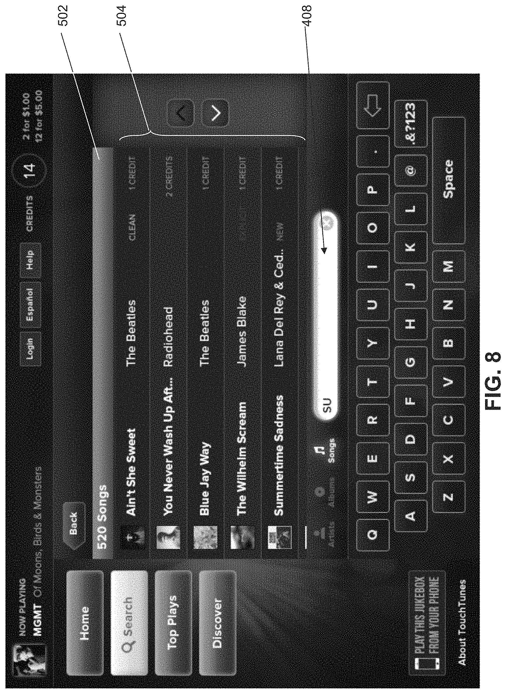 Patent US11782538 Figure 8 – Digital jukebox device with improved user interfaces, and associated methods