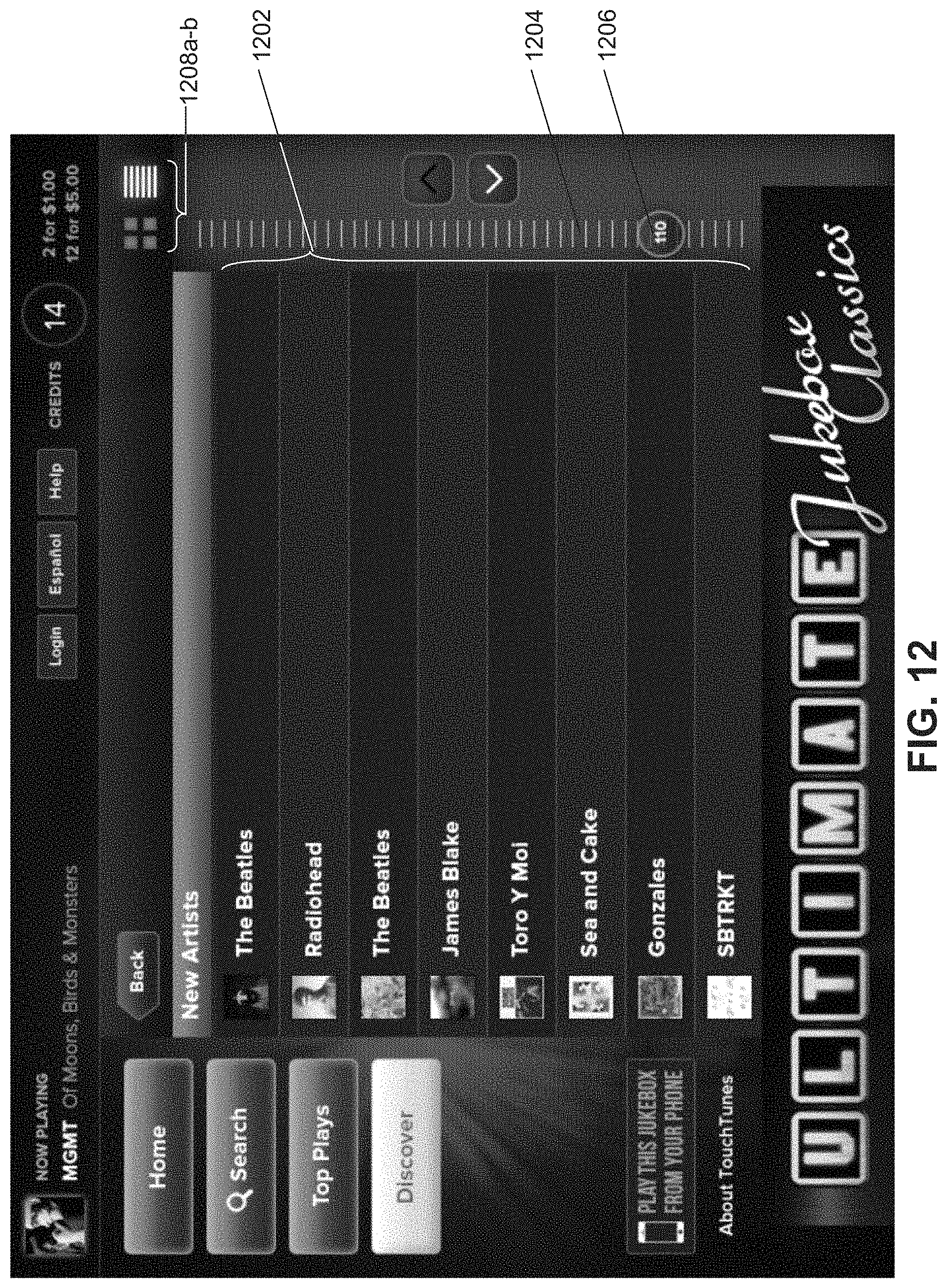 Patent US11782538 Figure 12 – Digital jukebox device with improved user interfaces, and associated methods