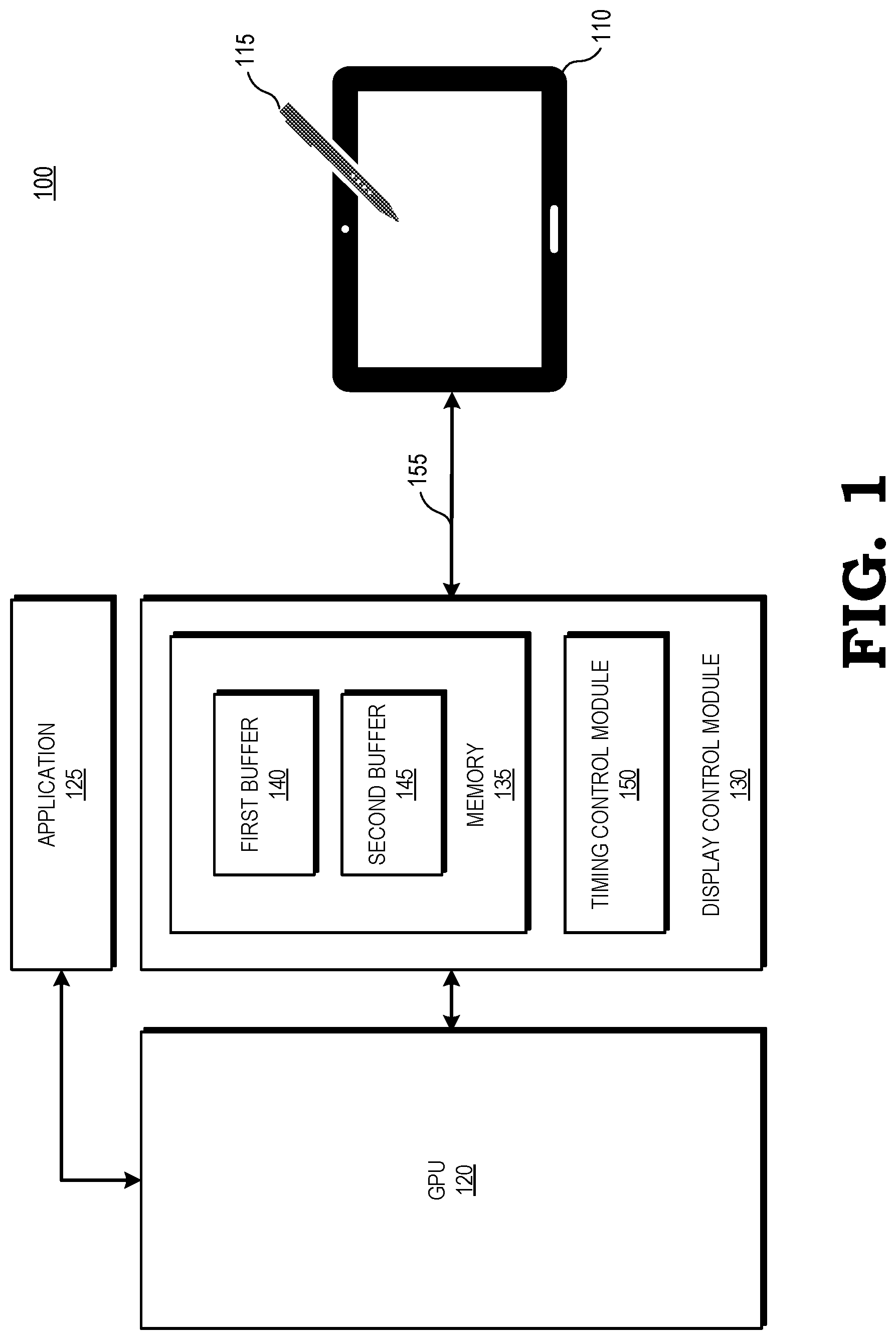 Patent US11782540 Figure 1 – Front buffer rendering for variable refresh rate display