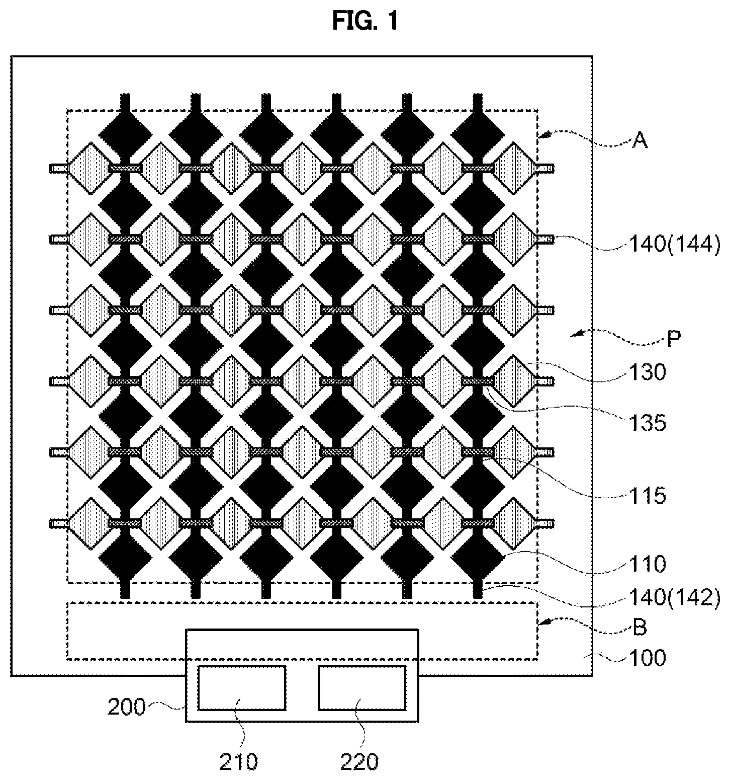 Patent US11782564 Figure 1 – Touch sensor-antenna module and display device including the same