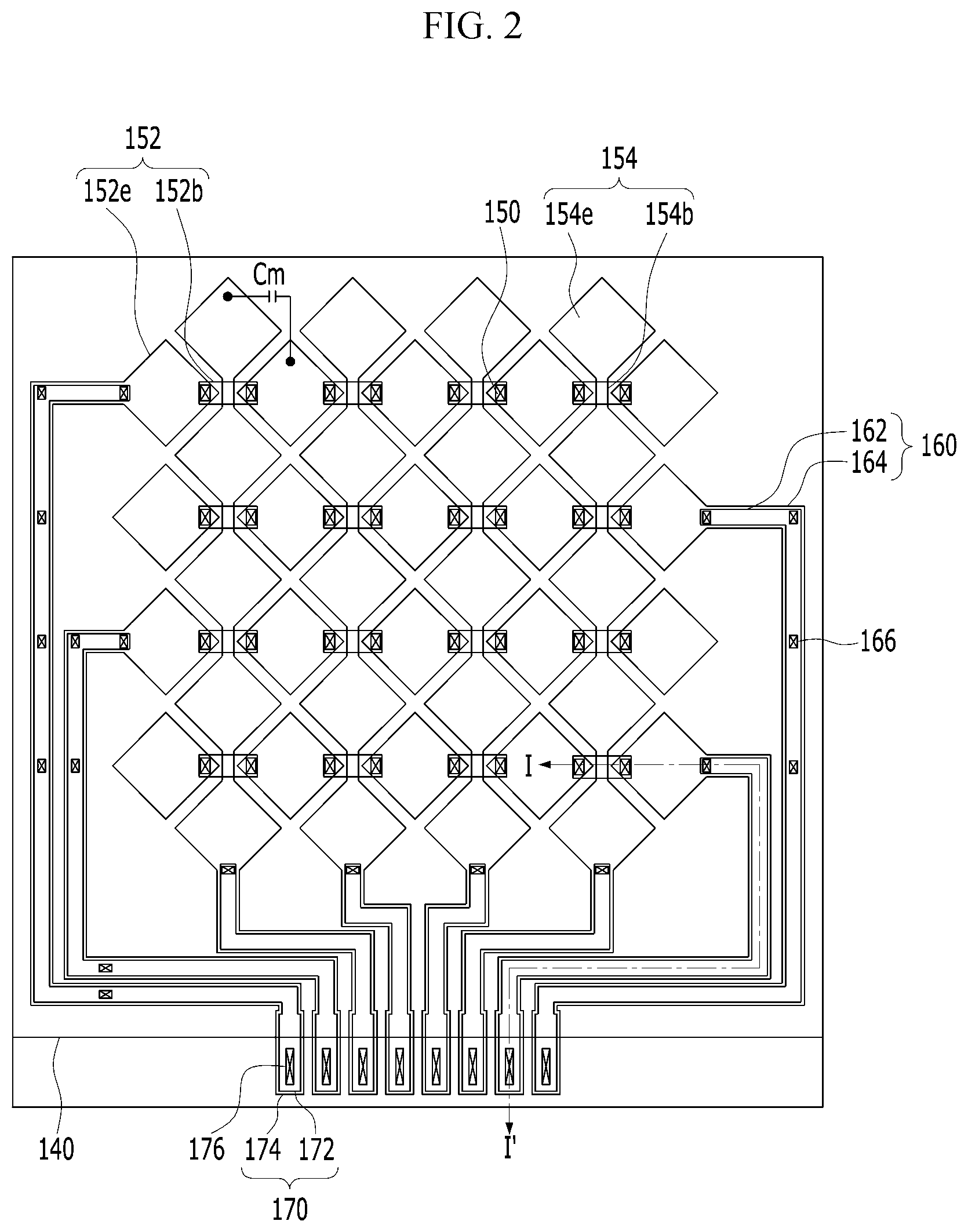 Patent US11782565 Figure 2 – Display device having one or more opaque conductive layers and blackened layers