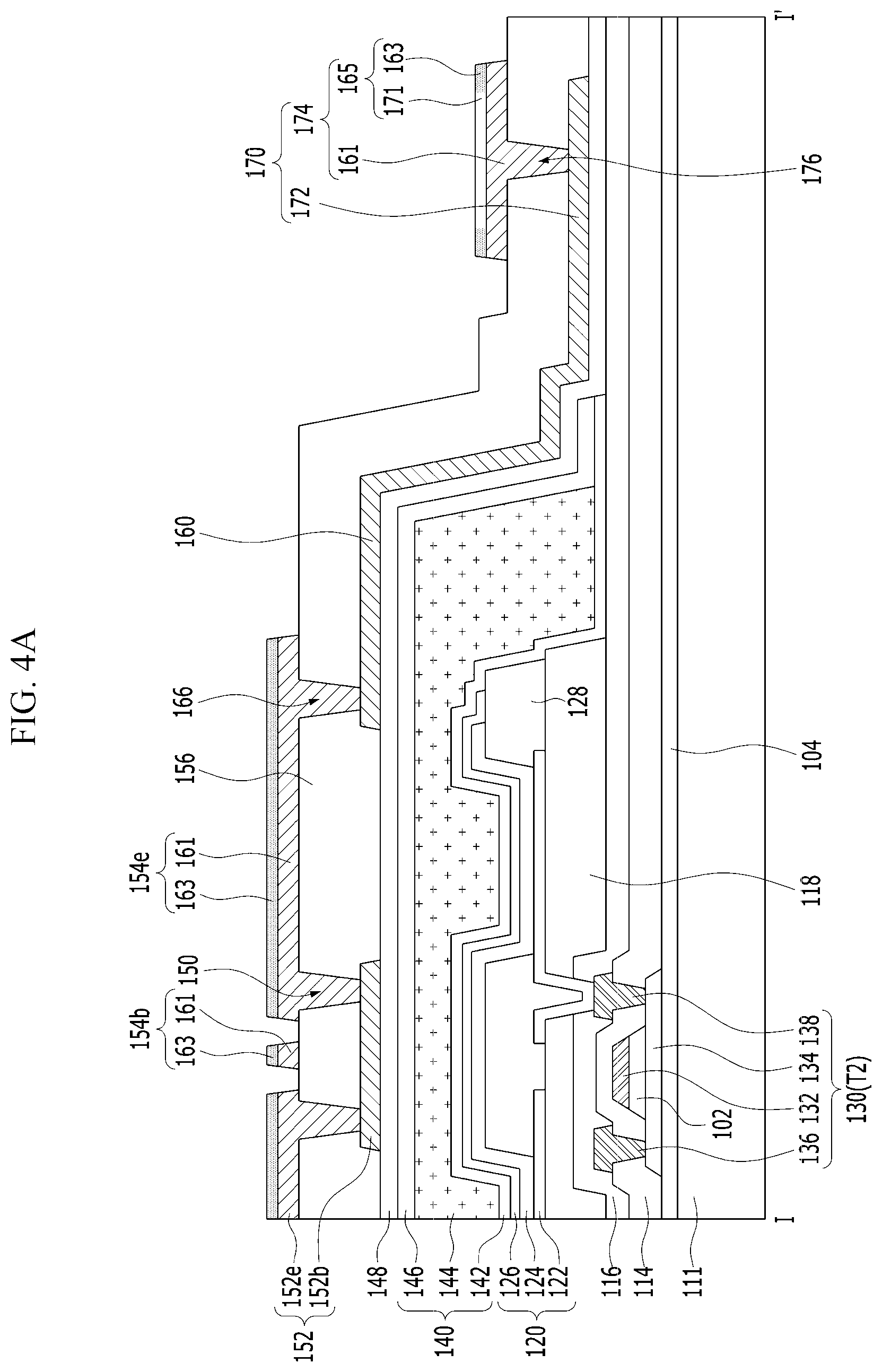 Patent US11782565 Figure 4 – Display device having one or more opaque conductive layers and blackened layers