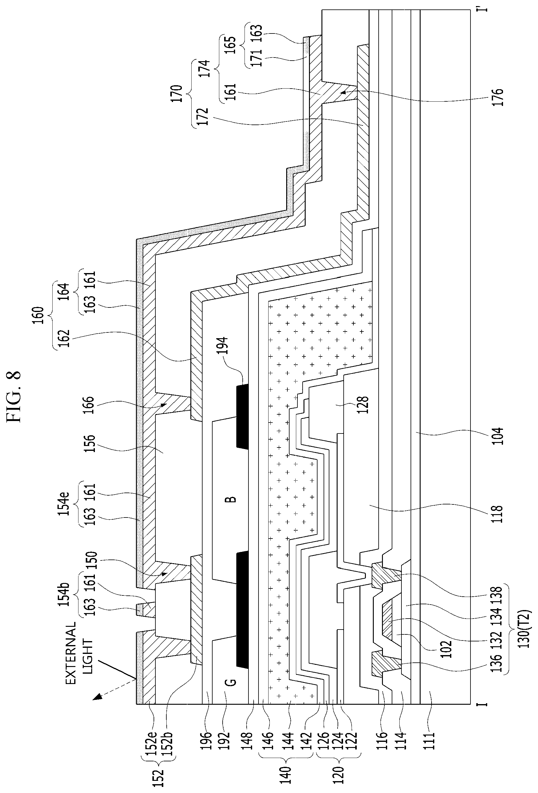 Patent US11782565 Figure 14 – Display device having one or more opaque conductive layers and blackened layers